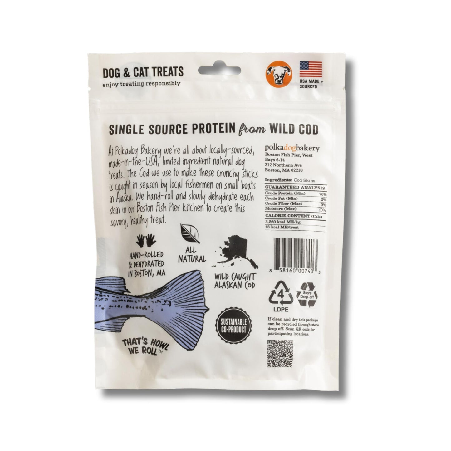 Polkadog Fish Skin Shorties Variety 3-Pack – Includes 2x Cod and 1x Salmon. All-Natural Dog Treats, Made in USA, Single Ingredient, Omega-3 Rich, Grain-Free & Hypoallergenic Jerky for All Breeds