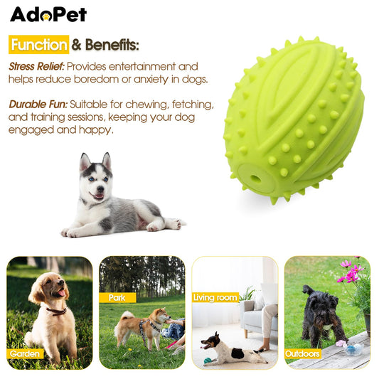 AdoPet Dog Squeaky Rugby Ball Toy – Durable Rubber Chew Ball with Spikes for Dental Health, Interactive Fetch Training and Stress Relief, Non-Toxic Pet Toy for Small Medium Large Dogs
