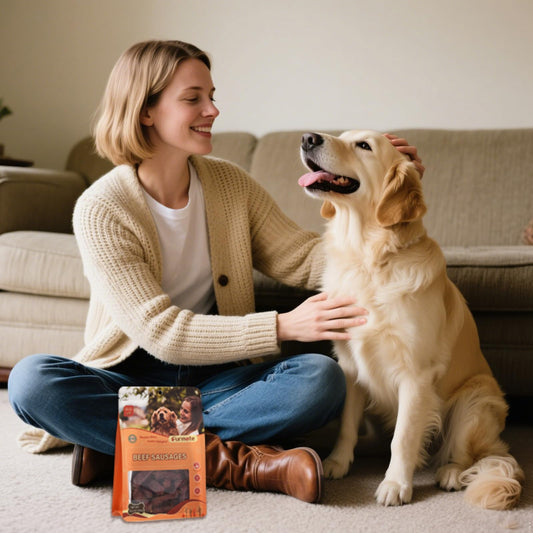 Furmate Soft Beef Sausage Dog Treats, Slow Roasted Beef Jerky for Dogs High Protein Low Fat, Grain-Free Gluten-Free Training Rewards Treats for Small Medium Large Dogs,10.58 oz