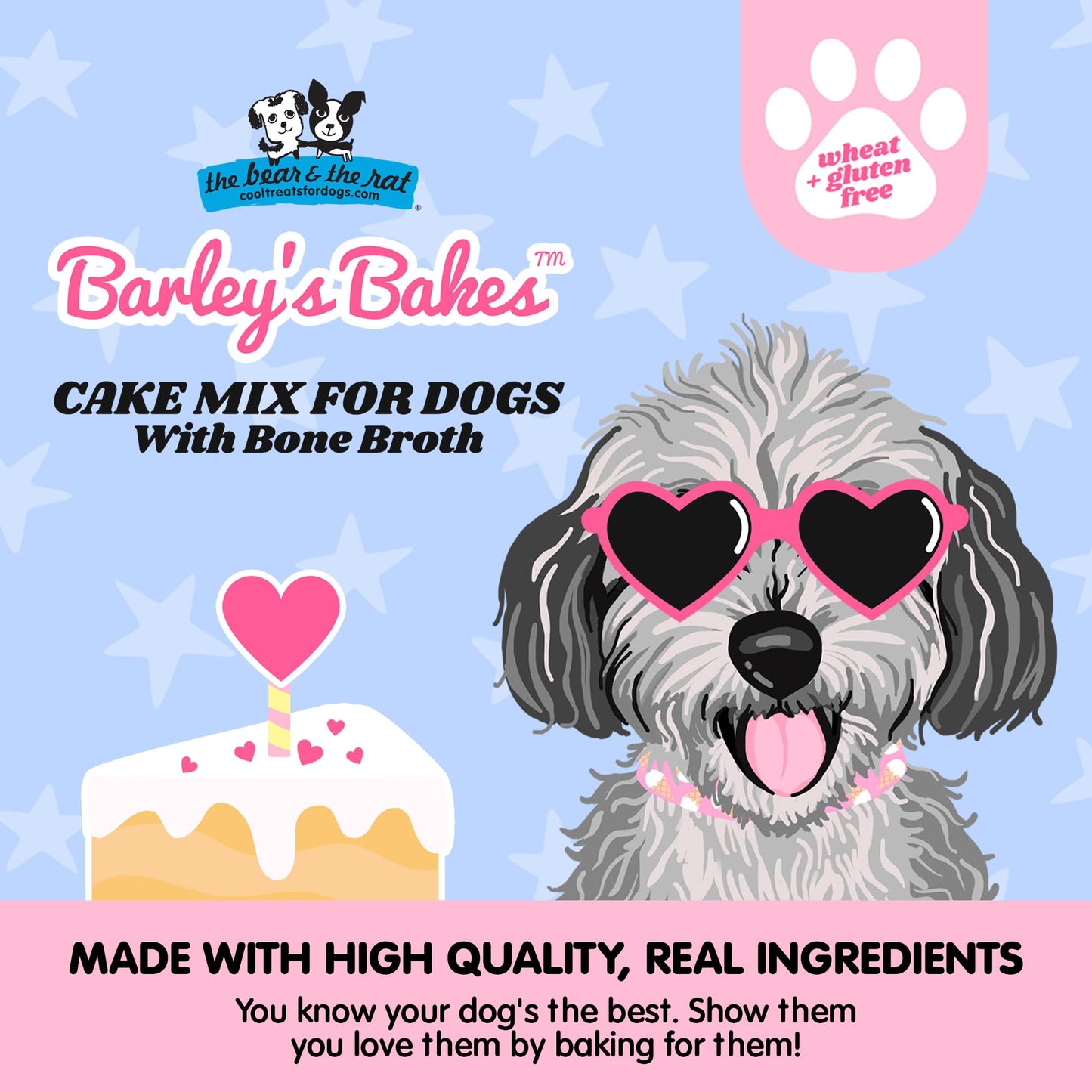 Barley's Bakes – Dog Cake Mix – Made in USA - Easy DIY Pet Cakes, Gluten-Free, No Artificial Colors, Flavors or Preservatives Healthy Dog Treats for Pet Birthdays and Celebrations (Bone Broth)