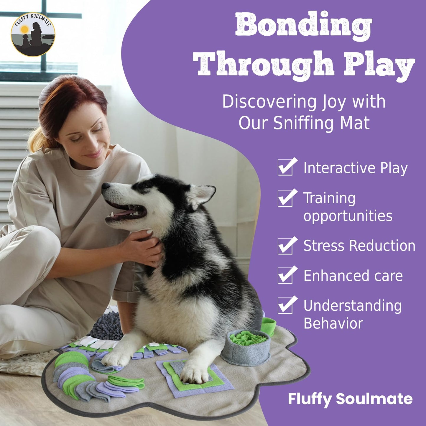 Fluffy Soulmate Paw Shaped Snuffle mat 29"x29" for Small, Medium, Big Size Dogs, Cats; Interactive Slow Feeding Sniffing mat for Mental Stimulation, Puzzle Toy for Encourages Natural Foraging Skills
