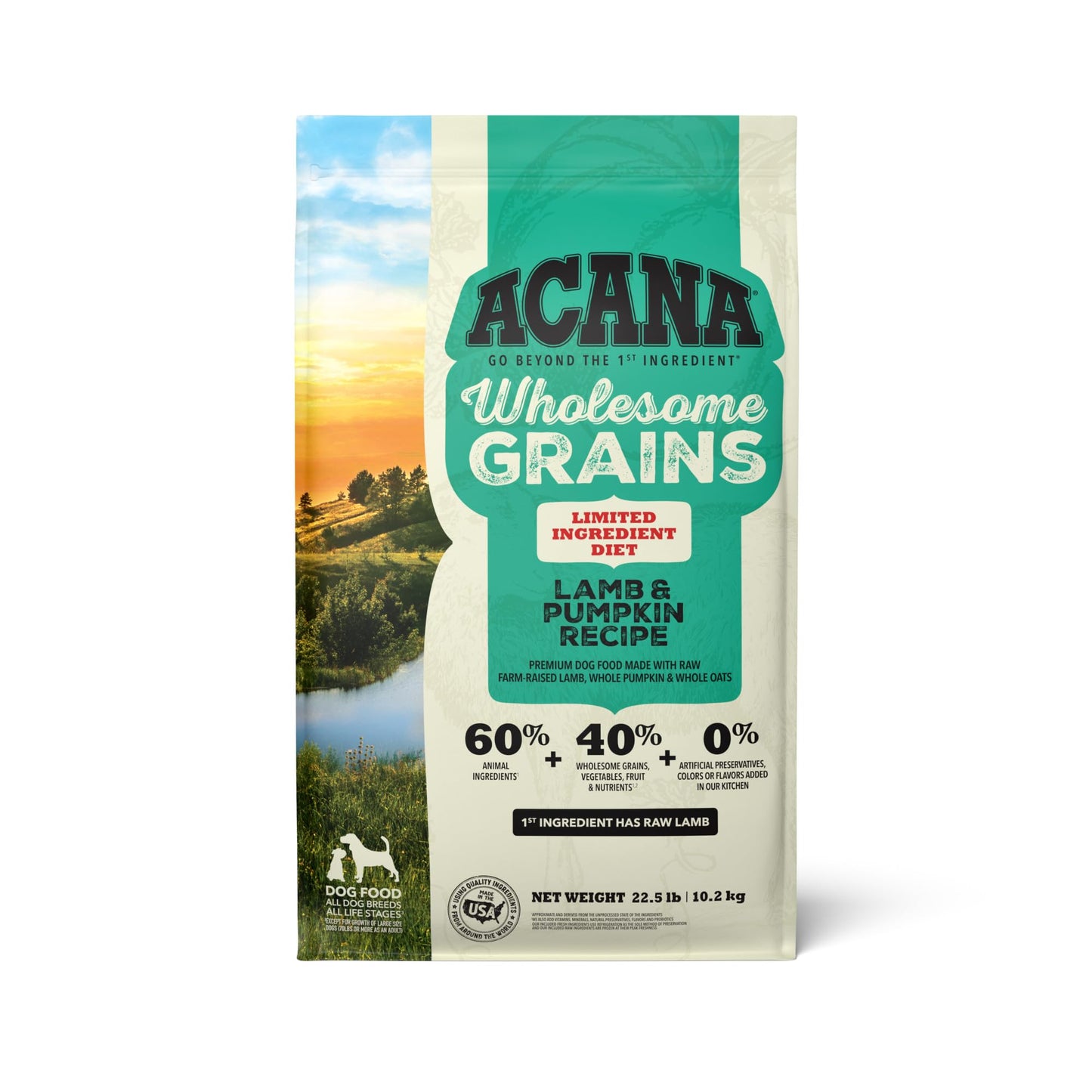 ACANA Wholesome Grains Dry Dog Food Limited Ingredient Lamb & Pumpkin Recipe 22.5lb Bag