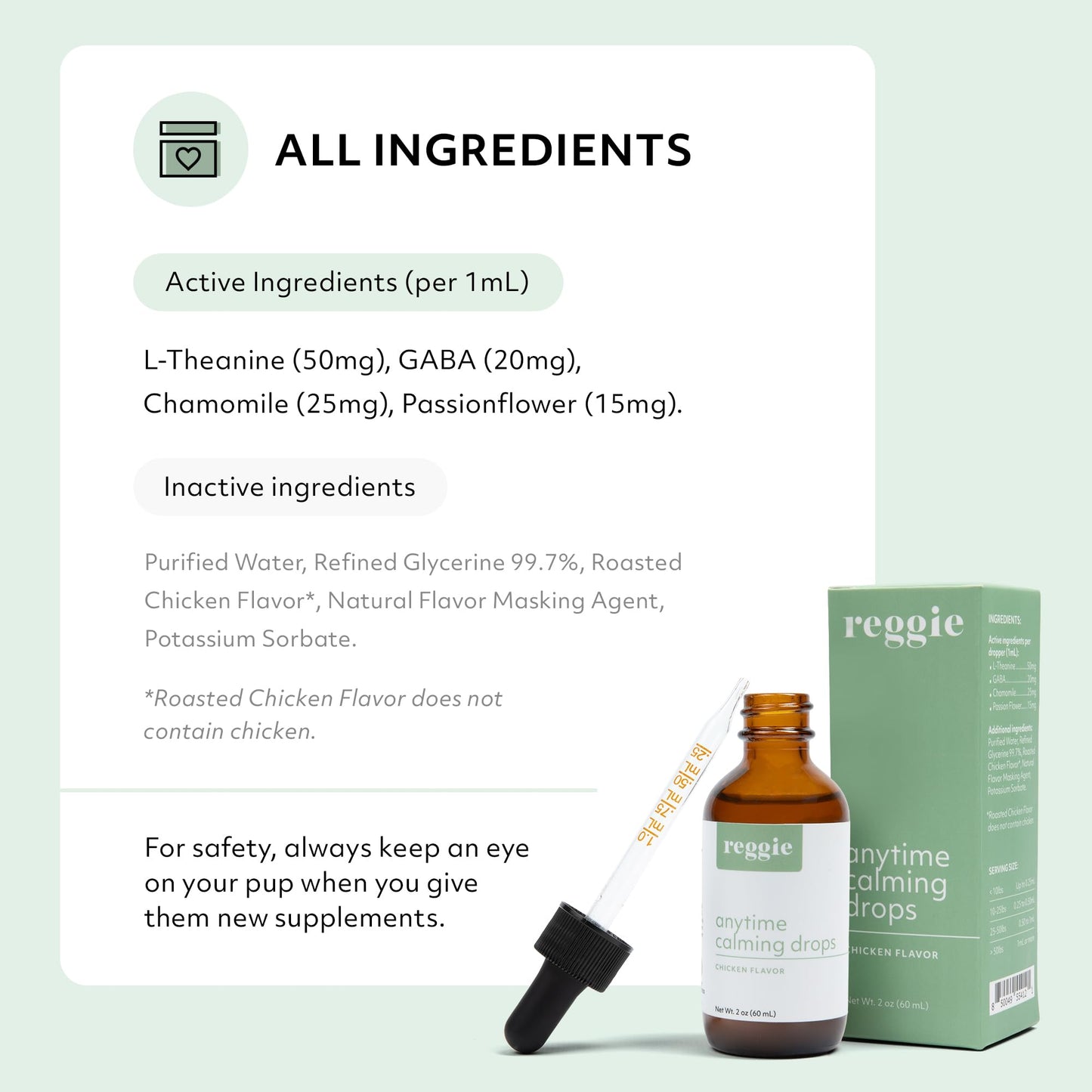 Reggie Anytime Calming Drops for Dogs | Natural Calming Tincture to Reduce Hyperactivity, Separation Anxiety, & Stress | Vet-Approved & Ideal for All Ages, Breeds, and Sizes - Chicken Flavor