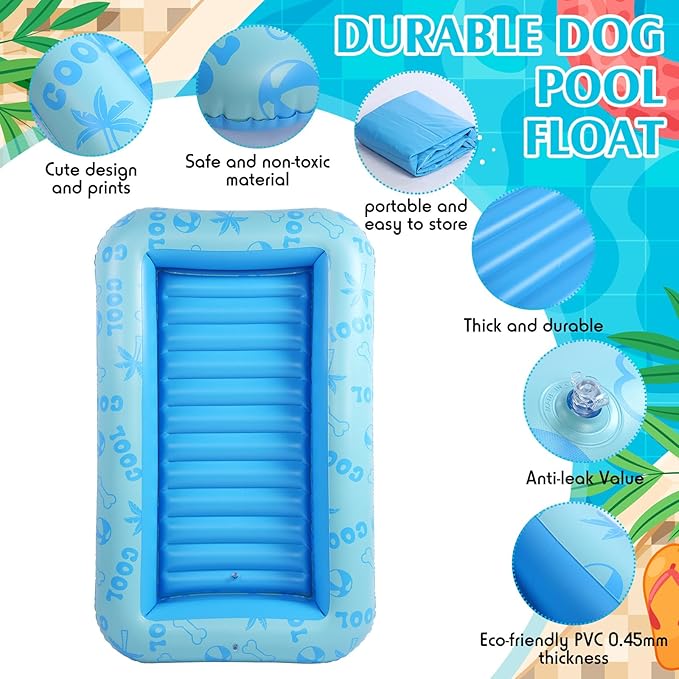 Dog Float for Summer Pool 60" x 33. 5" Inflatable Dog Pool Float with Rope and Handle Durable and Foldable Pet Raft Lake Floating Raft for Small Medium Large Dogs, Hold up to 220 Lbs