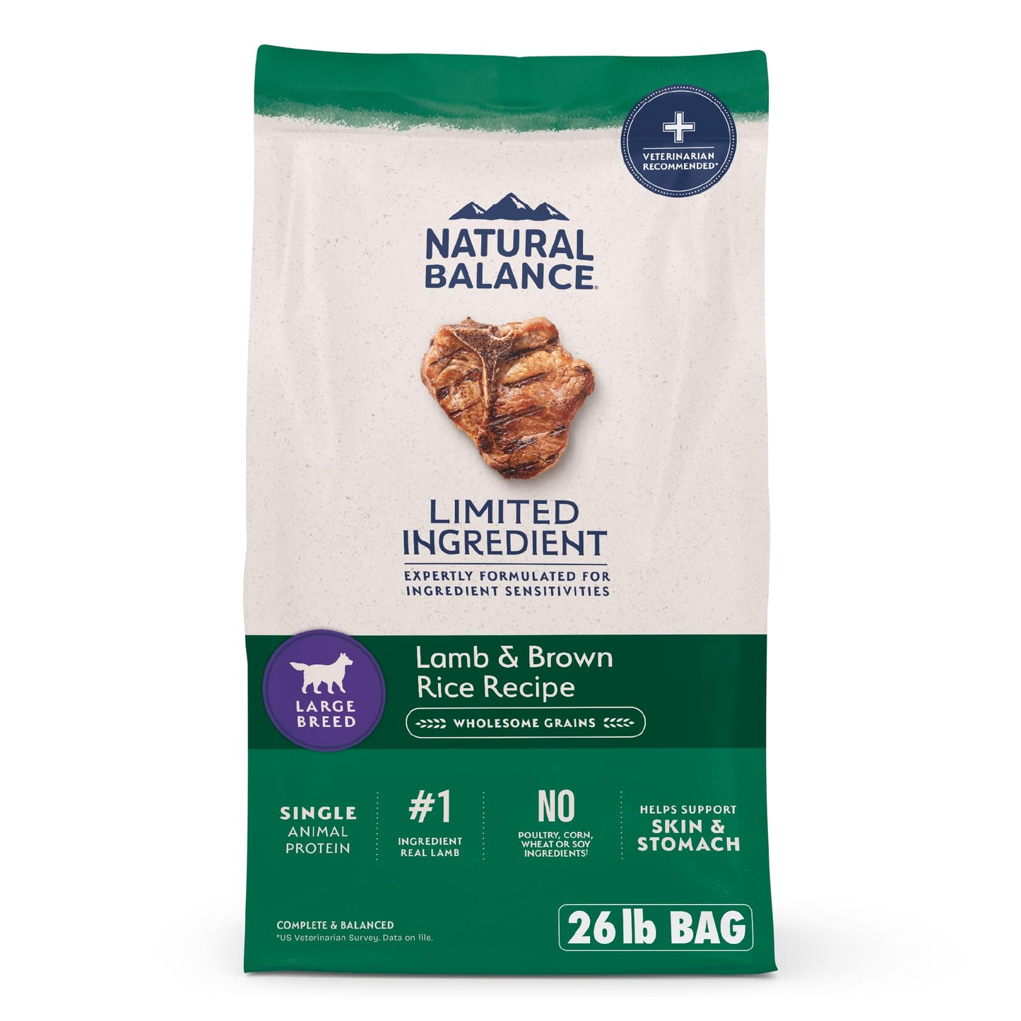 Natural Balance Limited Ingredient Large Breed Adult Dry Dog Food with Healthy Grains, Lamb & Brown Rice Recipe, 26 Pound (Pack of 1)