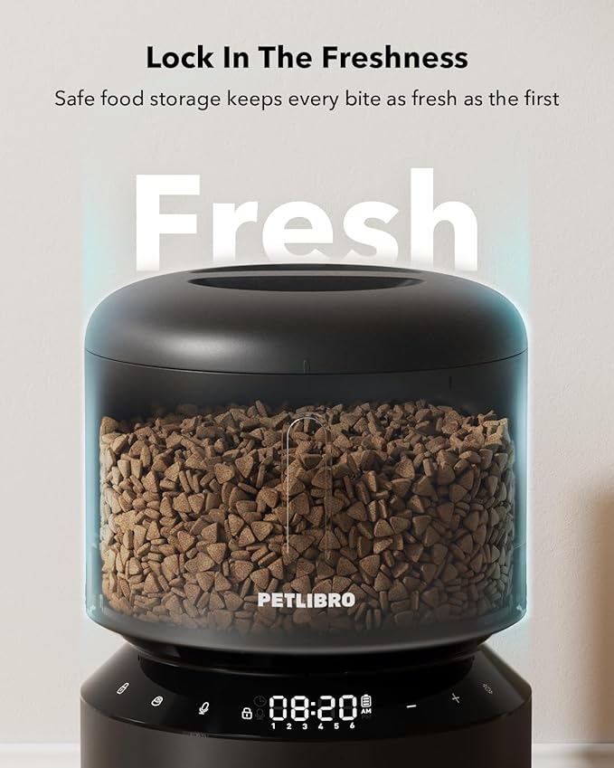 PETLIBRO Automatic Cat Feeder, Automatic Dog Food Dispenser with Freshness Preservation, Timed Pet Feeders for Dry Food, Up to 50 Portions 6 Meals Per Day, Granary Black