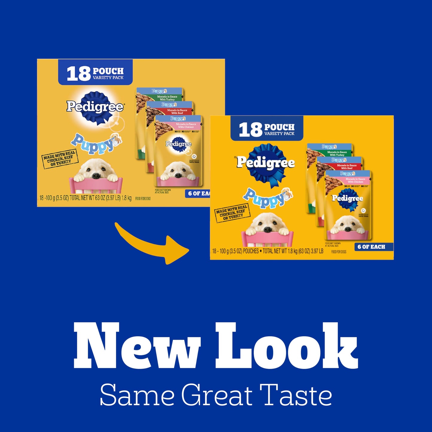 Pedigree Puppy Soft Wet Dog Food Variety Pack, 3.5 oz Pouches, 18 Count (Pack of 2)