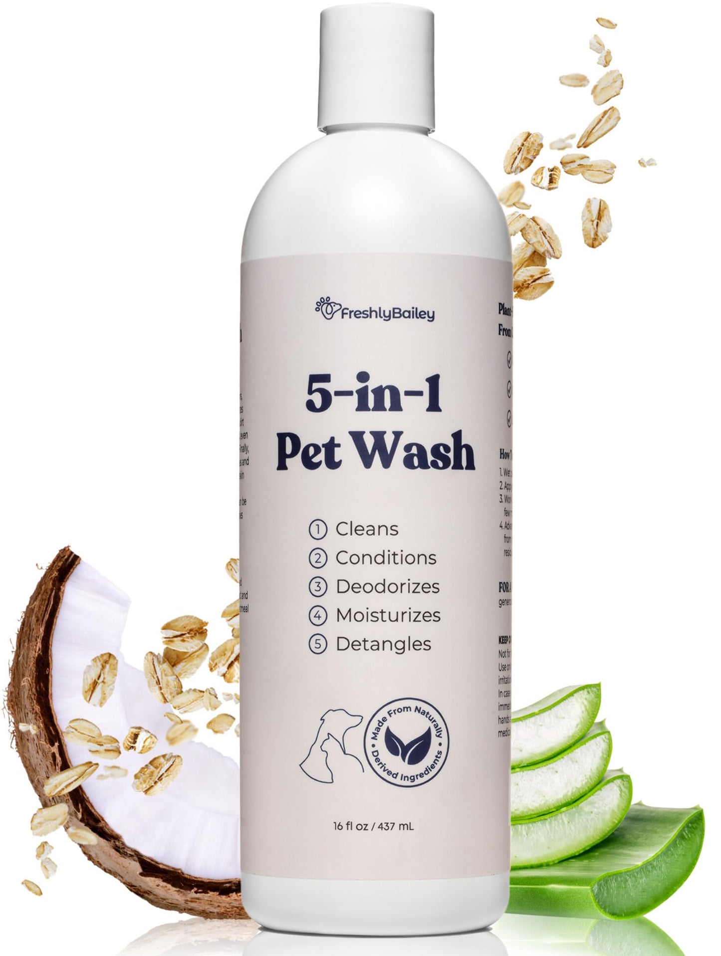 Dog and Cat Shampoo and Conditioner for Dogs and Cats - Best 5 in 1 Fresh Pet Wash - Natural Ingredients Perfect for Sensitive Skin - Cleans, Conditions, Detangles, and Moisturizes - 16OZ