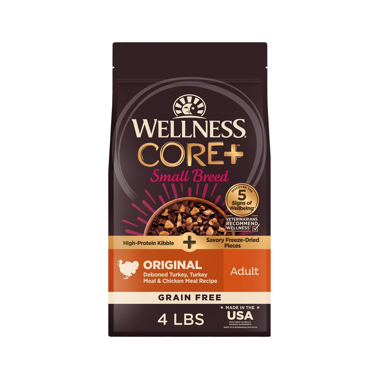 Wellness CORE+ (Formerly RawRev) Natural Grain Free Small Breed Dry Dog Food, Original Turkey & Chicken with Freeze Dried Turkey, 4-Pound Bag