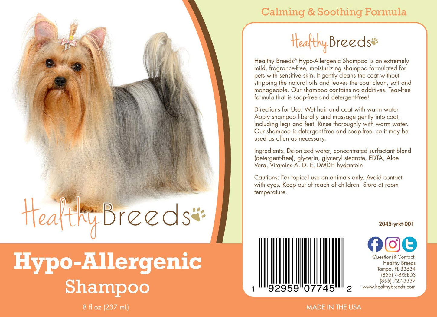 Healthy Breeds Yorkshire Terrier Hypo-Allergenic Shampoo 8 oz