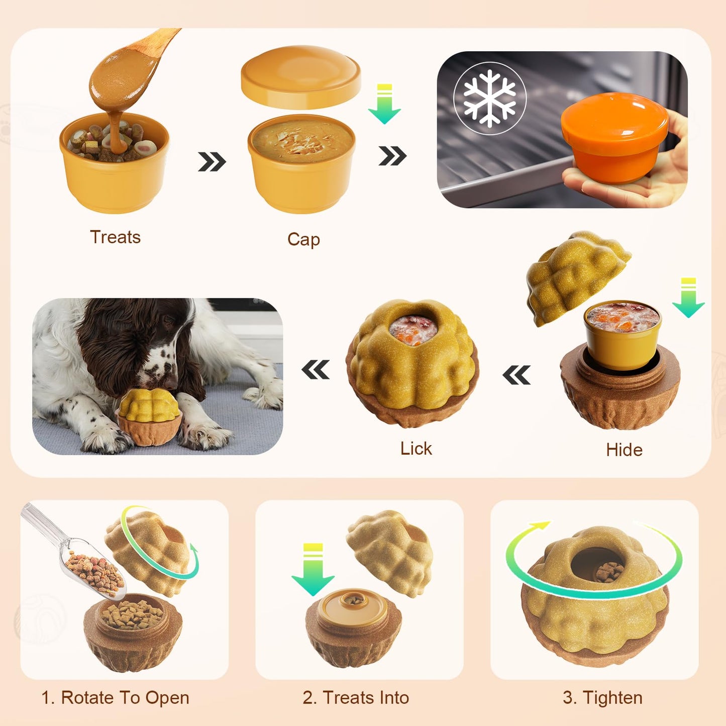 Dog Frozen Treats Toy, Cognitive Dogs Brain Stimulation Puzzle Toys for Aggressive Chewers, Interactive Dispensing Toy Enrichment Keep Them Busy No-Boredom, Tough Nylon&Coffe Wood Fillable Dog Feeder