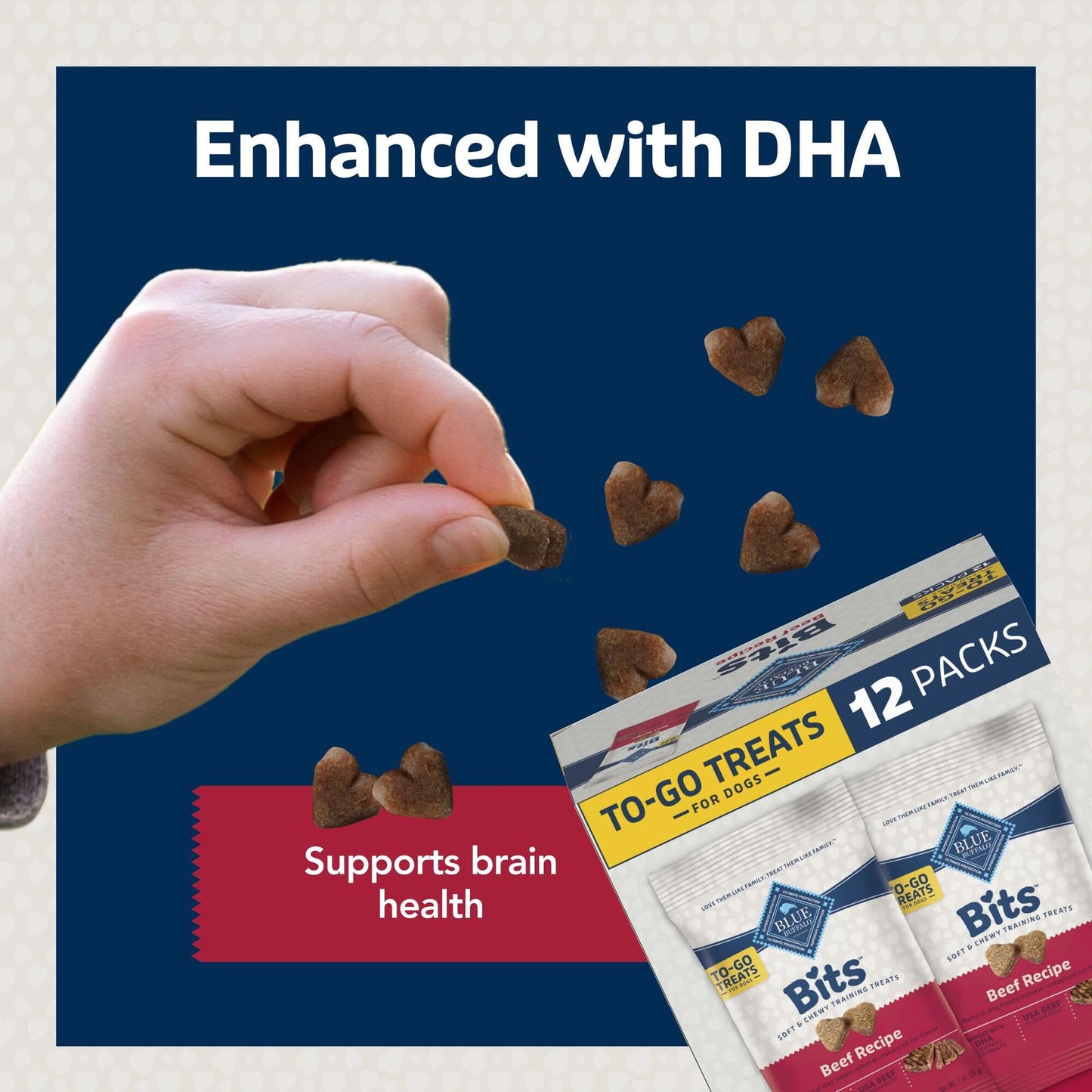 Blue Buffalo Bits Natural Soft Moist To Go Dog Training Treats Beef Recipe 1-oz Bags (Pack of 12)