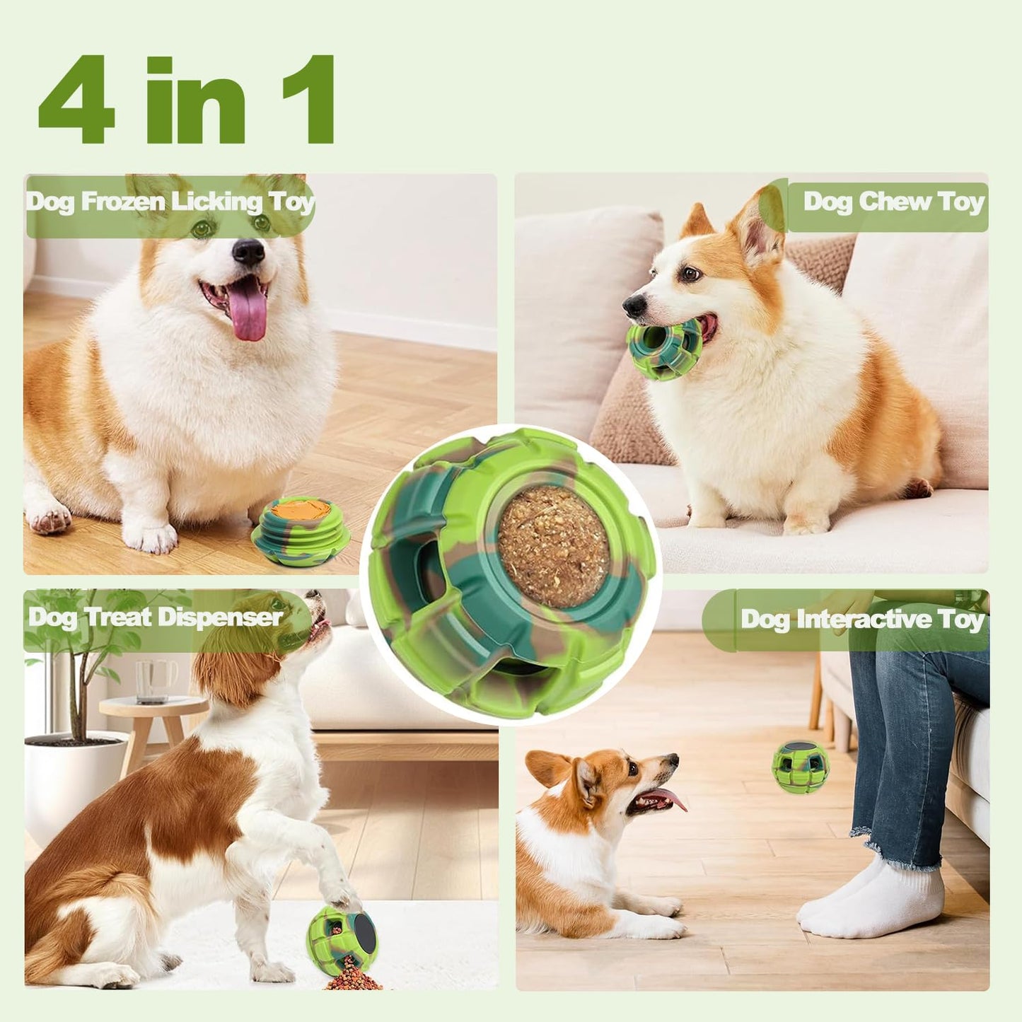 Dog Frozen Treat Toy - Dog Toys to Keep Them Busy, 4 in 1 Interactive Puzzle Chew Toy with Treat Dispensing, Freezable Fillable, Safe Chew-Resistant Design for Anxiety Relief and Cognitive Enrichment
