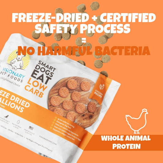Visionary Pet Foods Chicken Freeze Dried Dog Treats - 310x Medallions Keto and Diabetic Friendly - Additive Free, Made in USA Low Carb, High Protein - Healthy Dog Training Treats, Resealable Bag