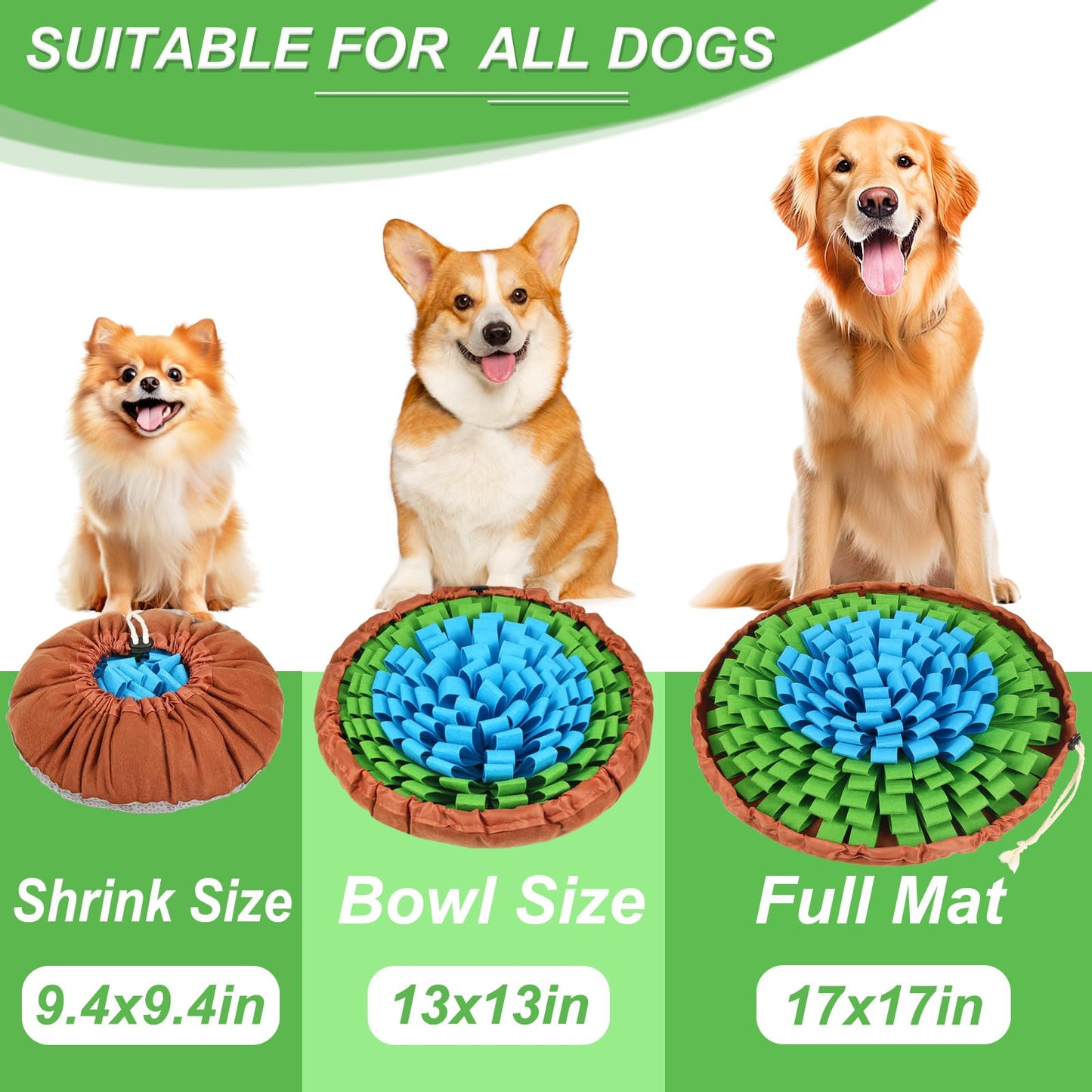 Vivifying Snuffle Mat for Dogs, Adjustable Sniff Mat for Slow Eating and Keep Busy, Interactive Enrichment Toys for Mental Stimulation (Blue&Green)