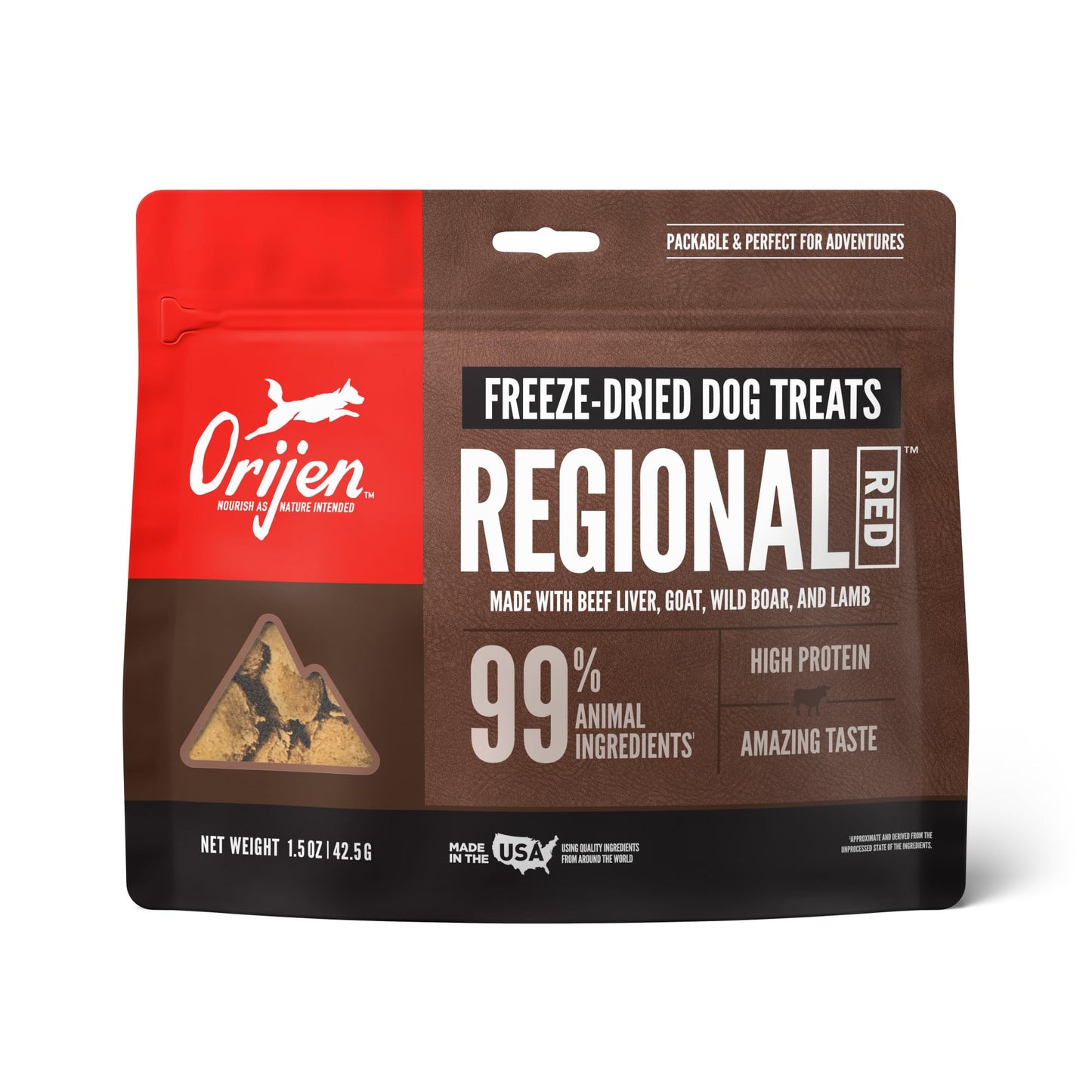 ORIJEN Grain Free High Protein Freeze Dried Dog Treats Regional Red Recipe 1.5oz Bag