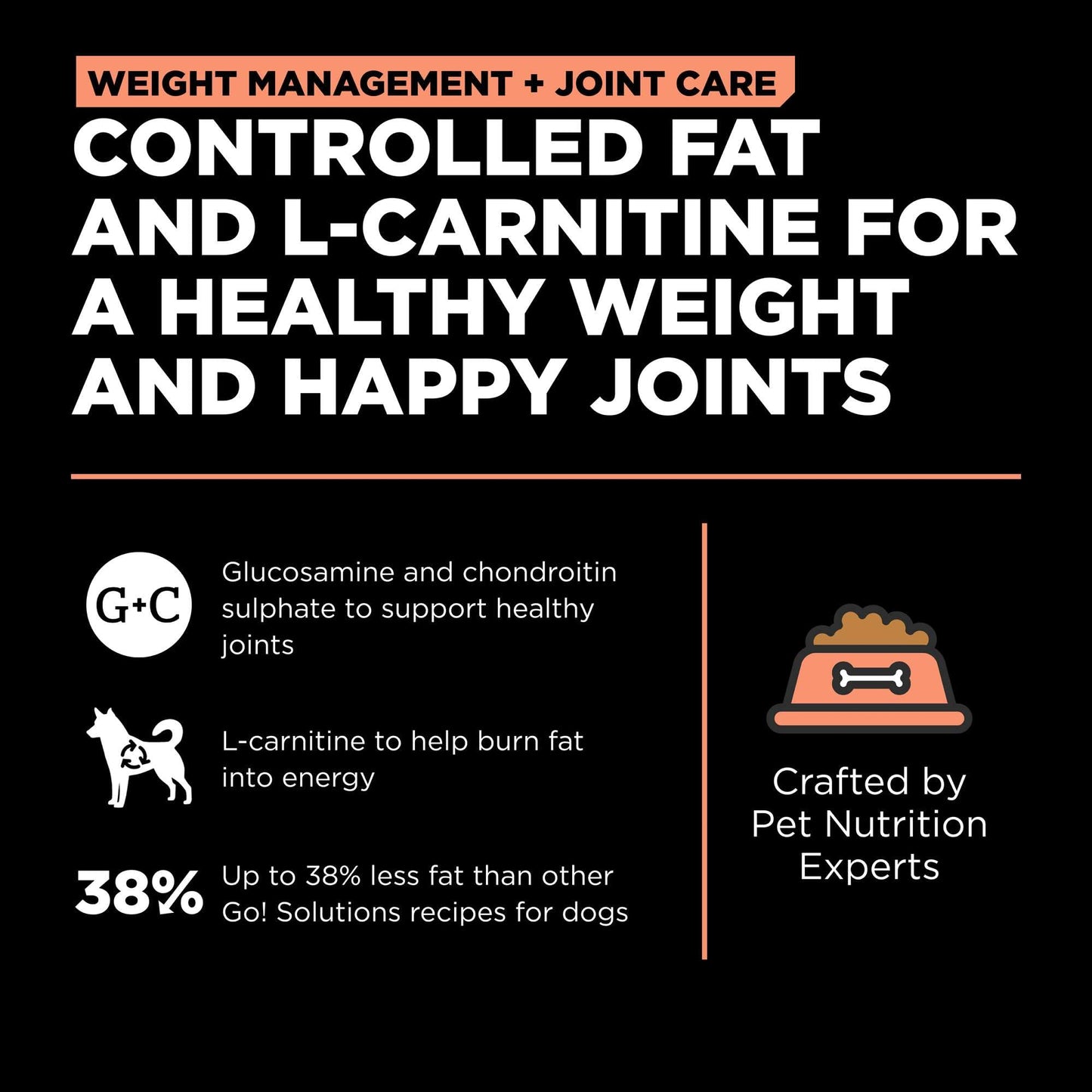 Go! Solutions Weight Management + Joint Care, Grain-Free Dry Dog Food, Salmon Adult and Senior Recipe, 3.5 lb Bag