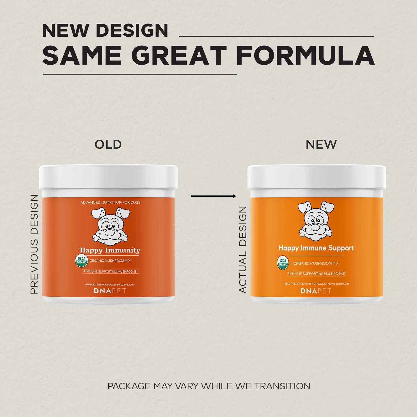 DNA PET Happy Immunity USDA Certified Organic Mushroom Complex for Dogs, Organic Cordyceps Shiitake Reishi, Vegan Mushroom Blend Powder Canine Supplement, Advanced Mushroom Mix, Non-GMO, 3.5 oz