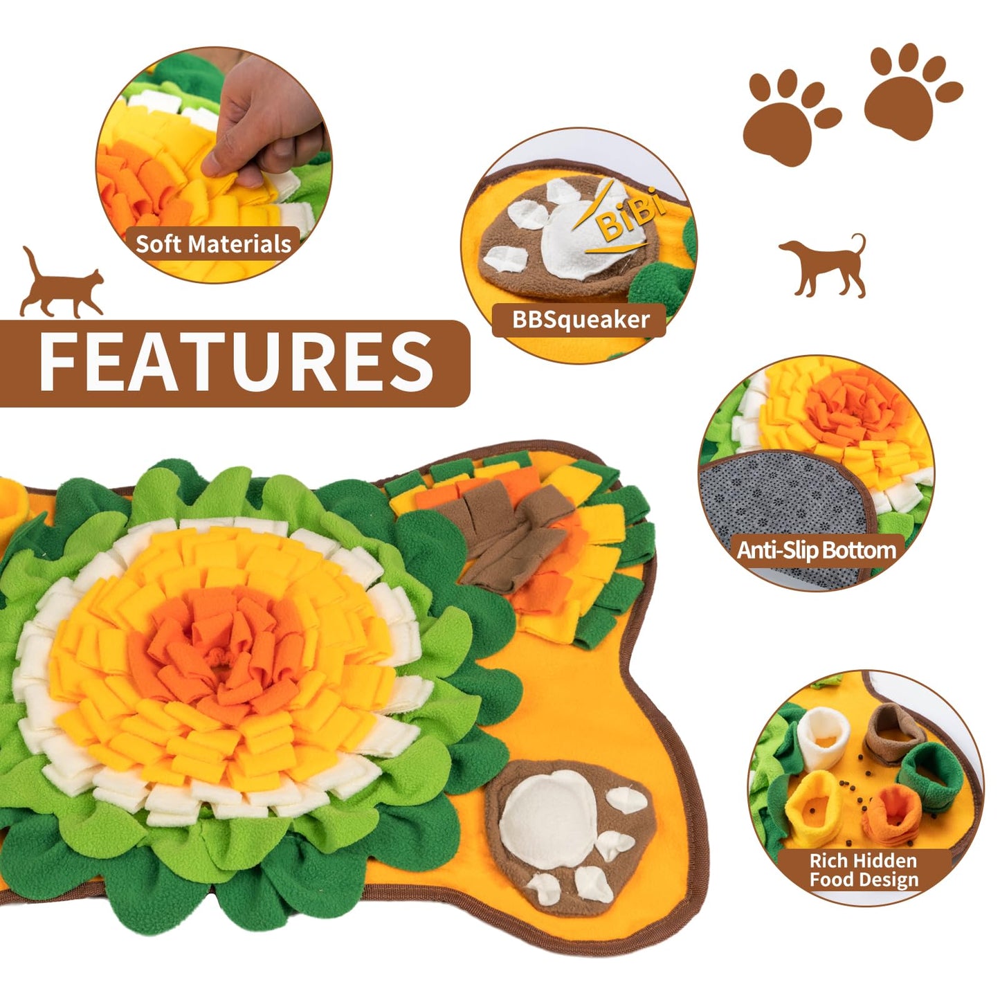 Generic Pet Snuffle Mat for Puppies Dogs,Interactive sniff mat for Small and Medium，Mental Puzzle Toys for Smell Training and Slow Feeder，Stress Relief, Orange
