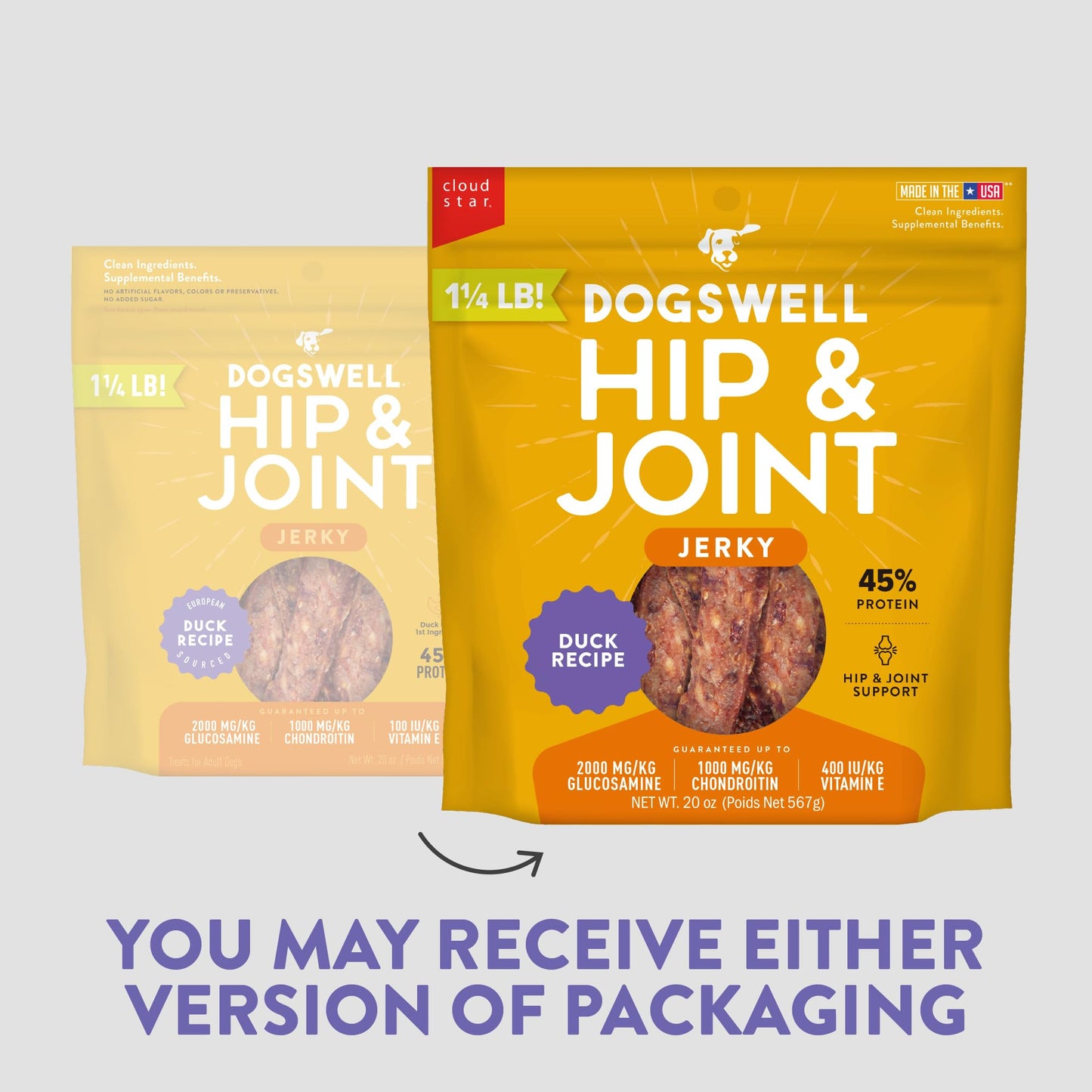 Dogswell Jerky Hip and Joint Dog Treats Grain Free Made in USA Only, Glucosamine and Chondroitin, 20 oz Duck