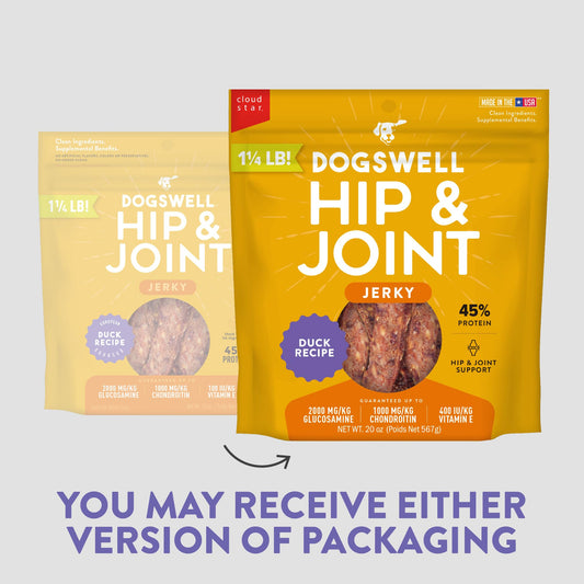 Dogswell Jerky Hip and Joint Dog Treats Grain Free Made in USA Only, Glucosamine and Chondroitin, 20 oz Duck