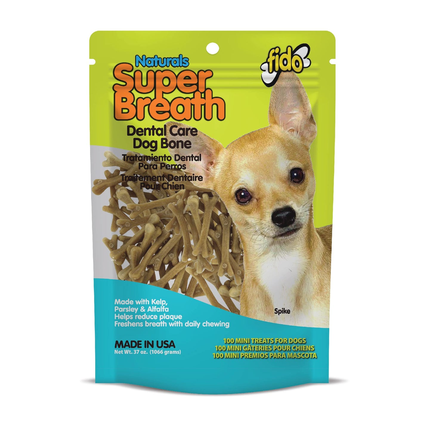 Fido - Super Breath Dental Care Bones for Dogs - 100 Count Mini Dog Dental Treats for Extra Small Dogs, Made in USA, Tasty Dog Dental Chews Help Reduce Plaque, Tartar Buildup & Freshens Breath