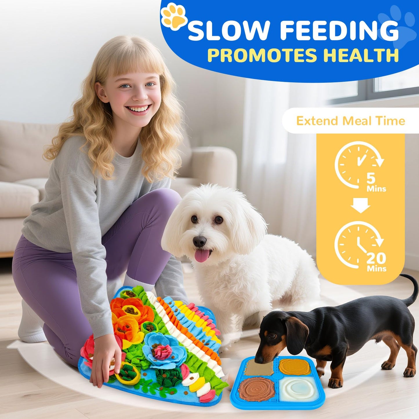 UETZLTB Dog Snuffle Mat and Lick Mat Set, Interactive Dog Enrichment Puzzle Toys for Puppy Small Breed Dogs Cats Rabbits, Cognitive Sniff Foraging Mats for Slow Feeding Treat Game Mental Stimulation