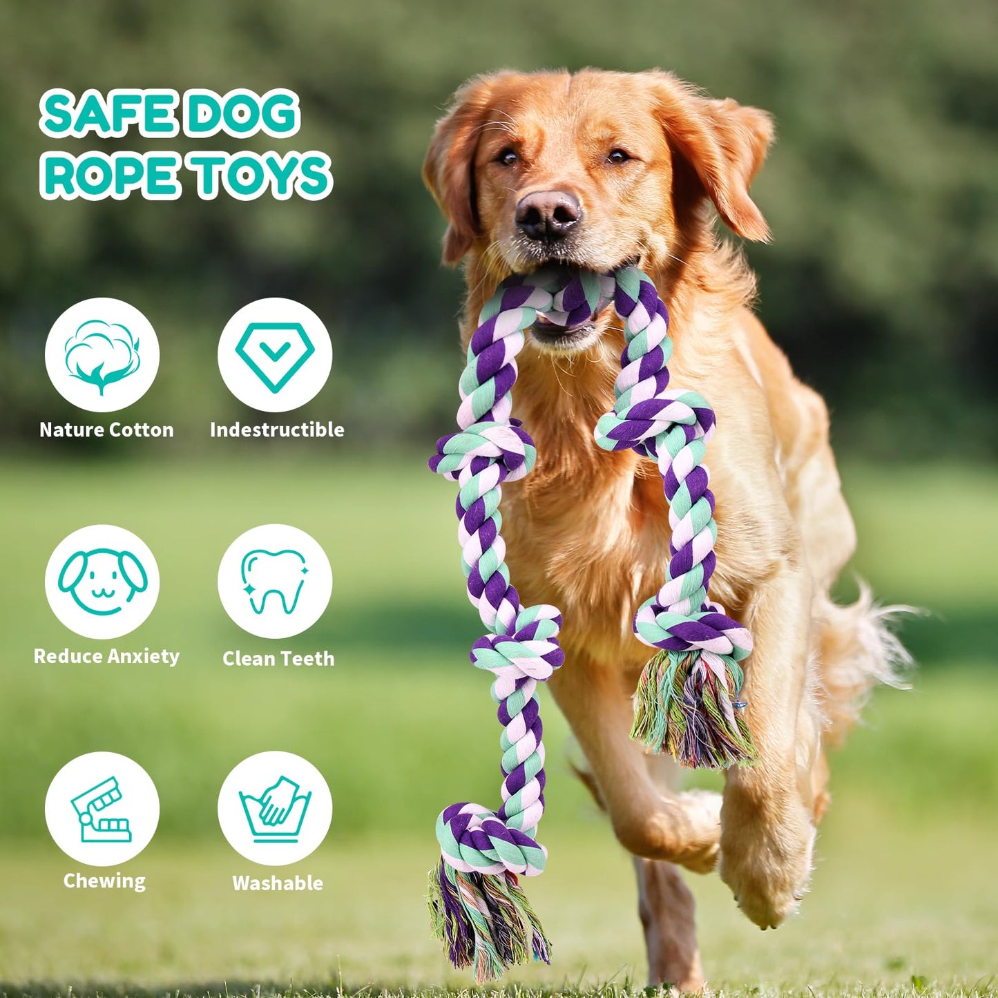 Mammoth Flossy Chews Multi Color 5 Knot Rope Tug – Premium Cotton-Poly Tug Toy for Dogs – Interactive Dog Rope Toy – Tug Dog Chew Toy for Big Dogs - X-Large, 36”