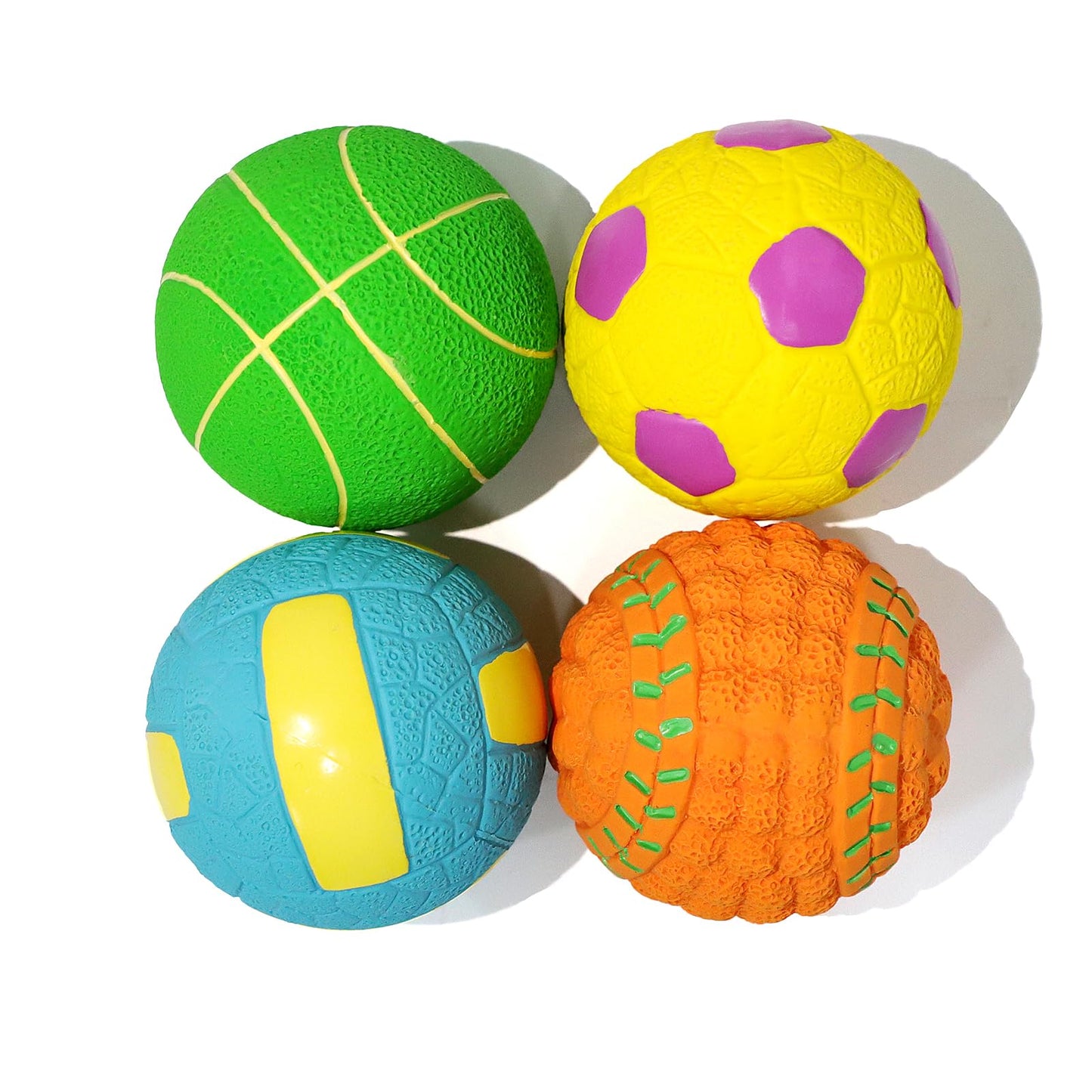 Squeaky Dog Balls, Interactive Funny Puppy Chew Toys for Fetch Play to Keep Them Busy, Latex Rubber Pet Tennis Soccer Ball Toy Bundle (4 Pack) for Medium Breed Dogs