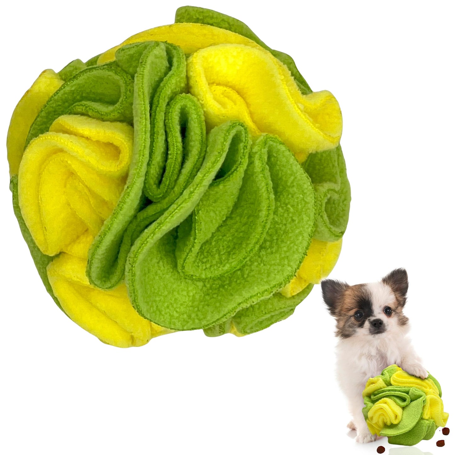 Glory To Dog Puppy and Small Breed Snuffle Interactive Foraging Dog Puzzle Ball Toy Lemon Lime Yellow and Green