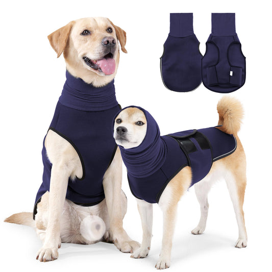 Dog Anxiety Jacket, Breathable Dog Anxiety Relief Vest Shirt, 2-in-1 Large Doggy Calming Hoodie with Ears Wrap for Thunderstorms, Fireworks, Vet Visits, Separation, Noise Protect Recovery (Blue, XL)