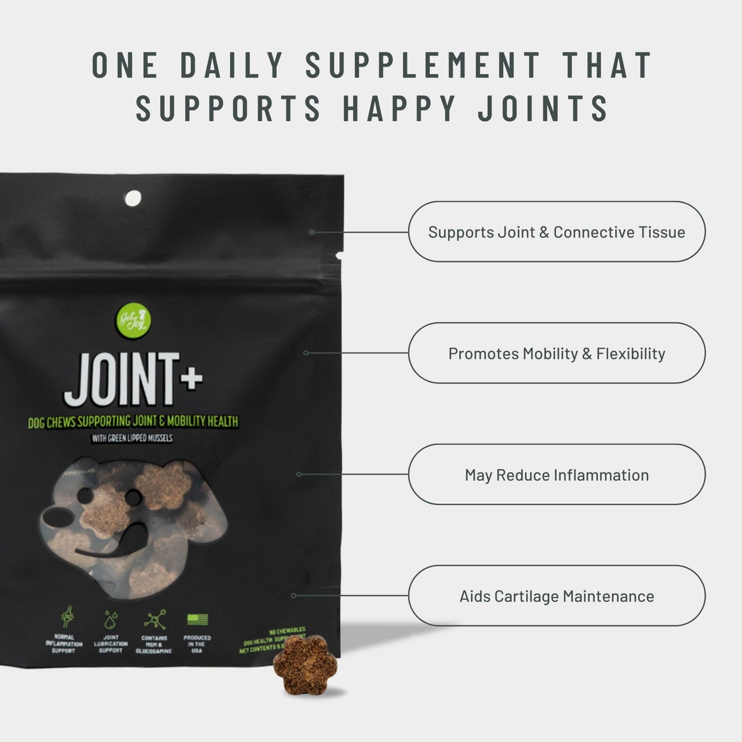 Get Joy Joint+ Hip & Joint Care Dog Supplement, 90 Soft Chews, Chicken Flavor – Supports Mobility with Green-Lipped Mussels, PhD Animal Nutritionist Formulated, Made in The USA.