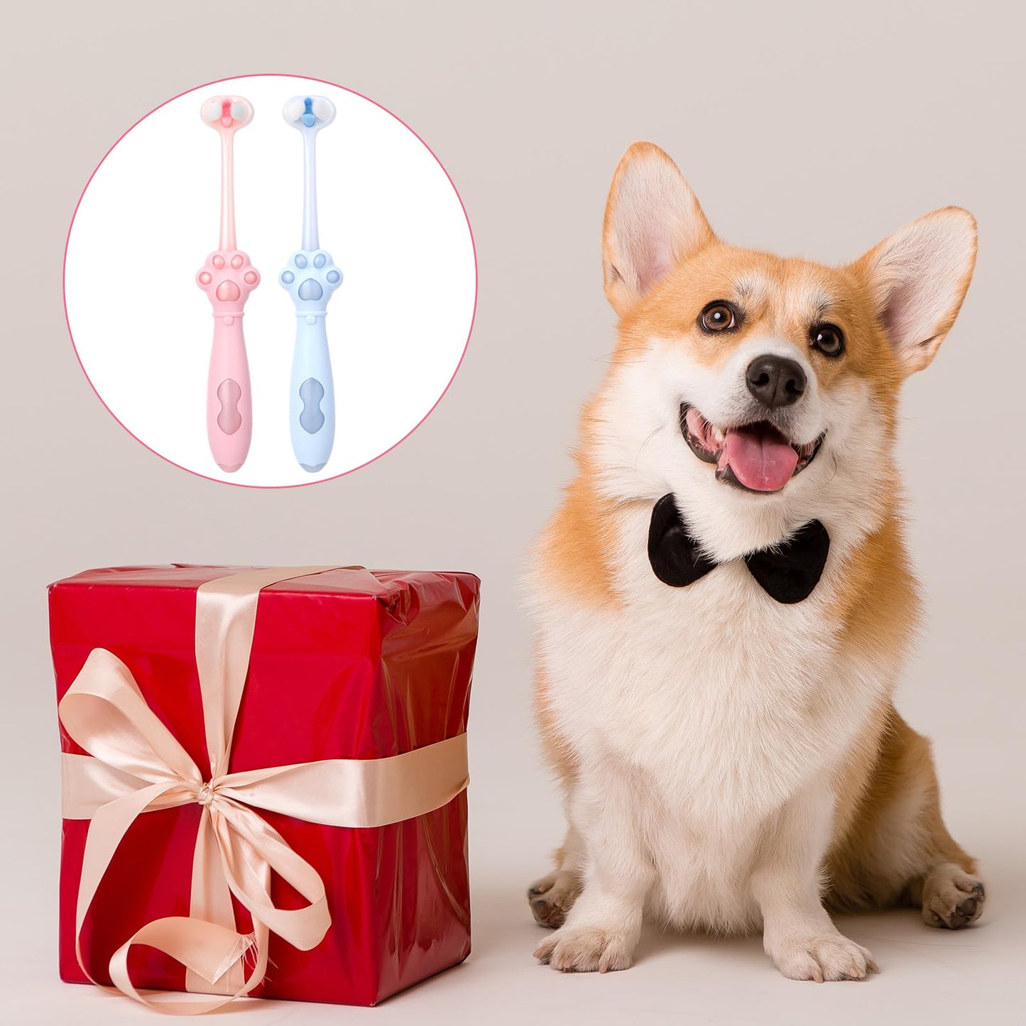 Yuanan 3-Sided Dog Toothbrush, 2 Pack Puppy Toothbrushes, Ultra Soft Dog Teeth Cleaning kit, Pet Dental Oral Care, Dogs Toothbrush Kit for Small and Medium Dogs (Pink, Blue)