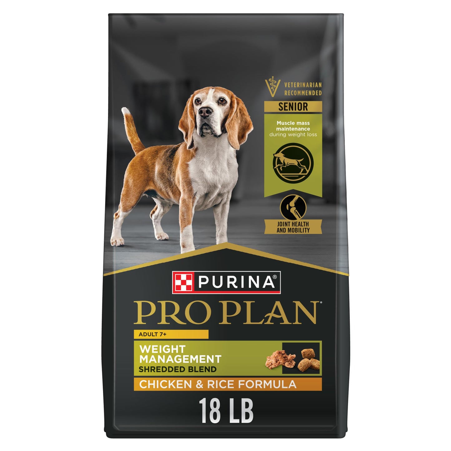 Purina Pro Plan Adult 7 Plus Weight Management Shredded Blend Chicken and Rice Formula Senior Dog Food - 18 lb. Bag