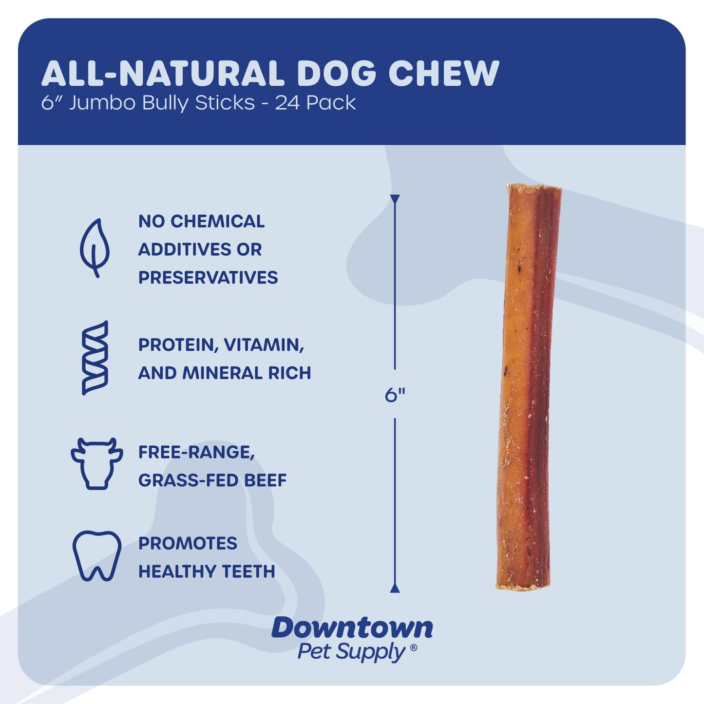 Downtown Pet Supply Bully Sticks for Dogs (6", 24-Pack, Jumbo) Non-GMO, Grain Free, Rawhide Free Dog Chews -Long Lasting and Low Odor Bully Sticks for Large Dogs