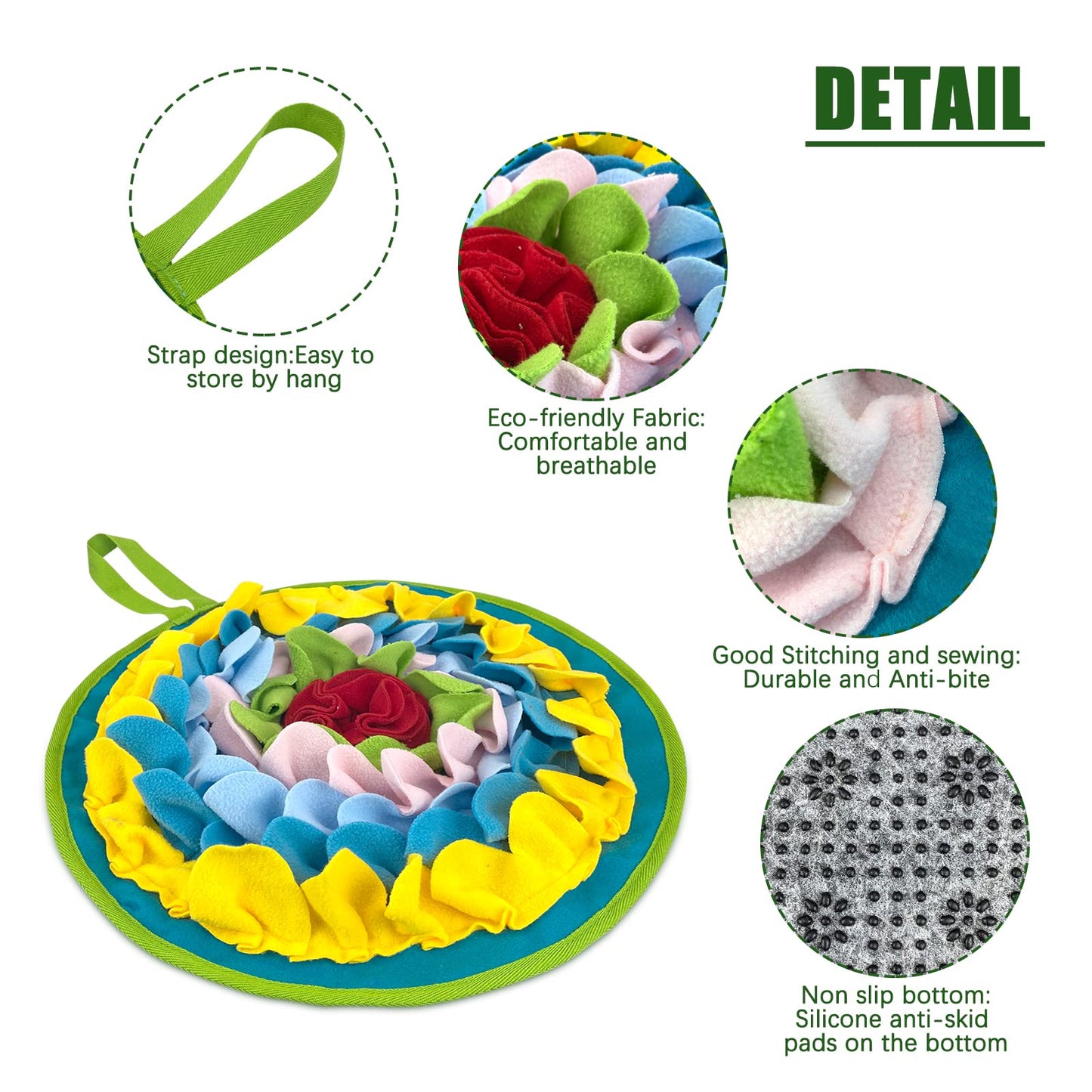 WishLotus Slip-Free Pet Snuffle Mat with Hanging Rope, Snuffle Mat for Dogs to Consume Energy and Relieve Stress, Pet Snuffle Mat for Rabbits, Hamsters, and Dogs to Improve Digestion (Dense Flowers)