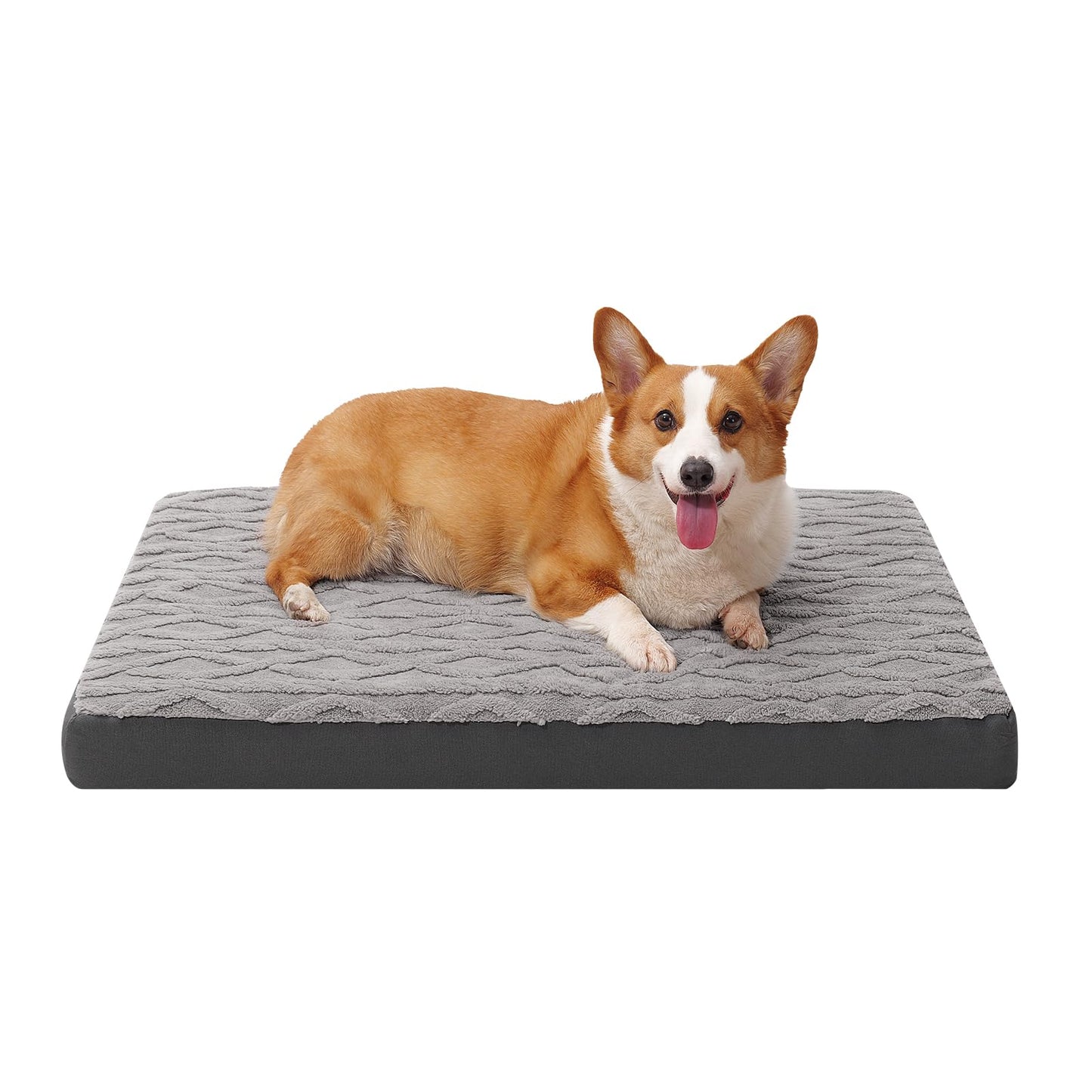 Maihandasi L Waterproof Dog Crate Bed - Soft Fluffy Memory Foam Dog Bed with Anti-Slip Bottom, Machine Washable Pet Bed for Large Dogs, 36"x27"x3.5", Grey