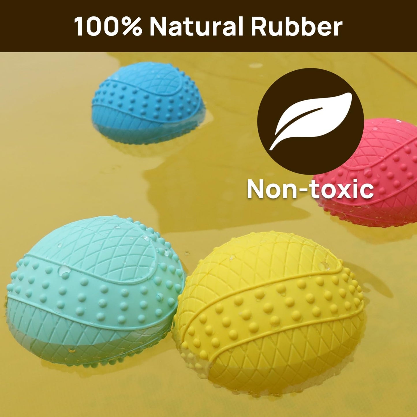 iPettie Summer Floating Dog Ball, Squeaky Water Fetch Toy, Waterproof Rubber Chew Ball, BPA Free, Colorful, 4 Sets, 2.5"