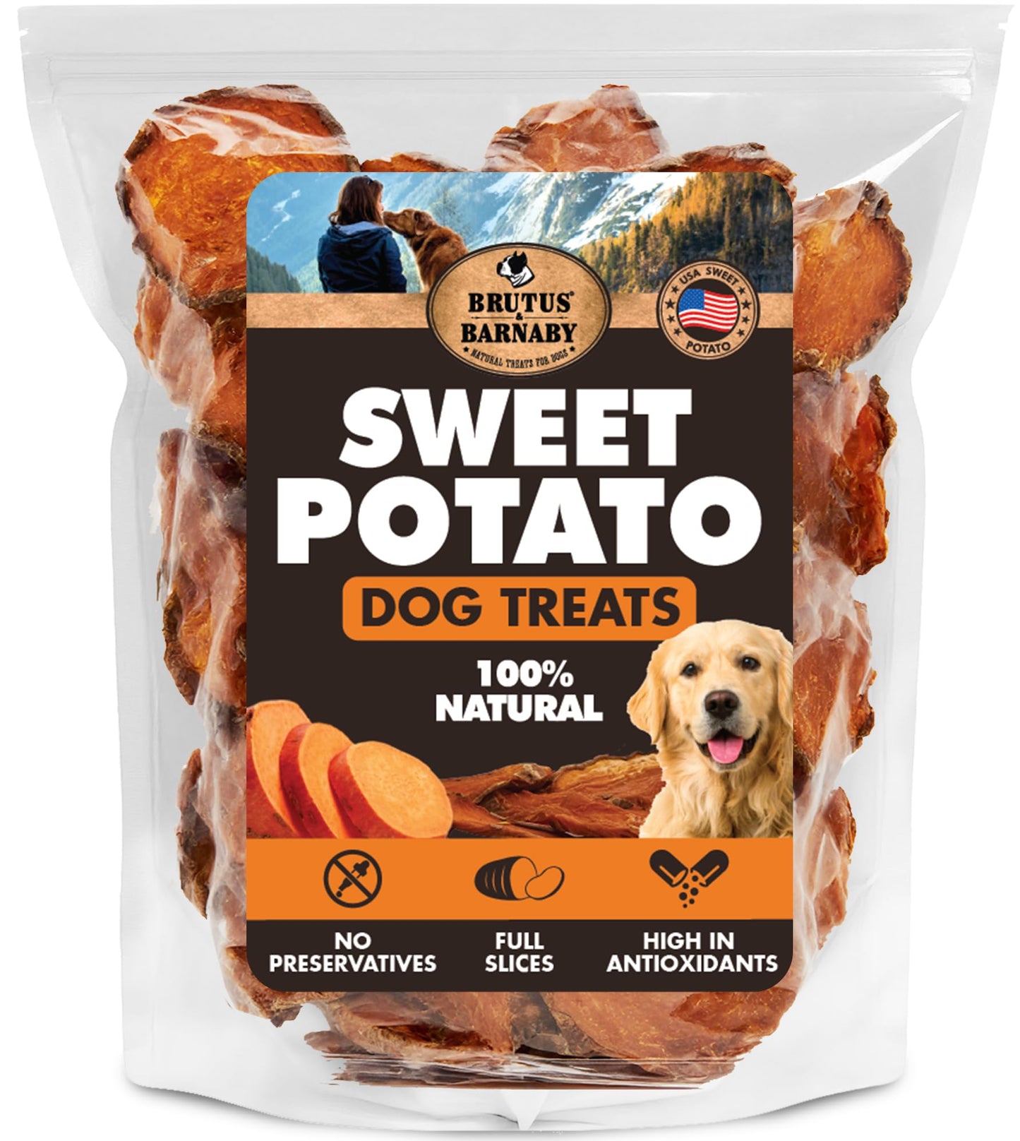 BRUTUS & BARNABY Sweet Potato Dog Treats – Support Sensitive Stomachs with USA-Grown, Hypoallergenic Treats That Smell as Good as They Taste