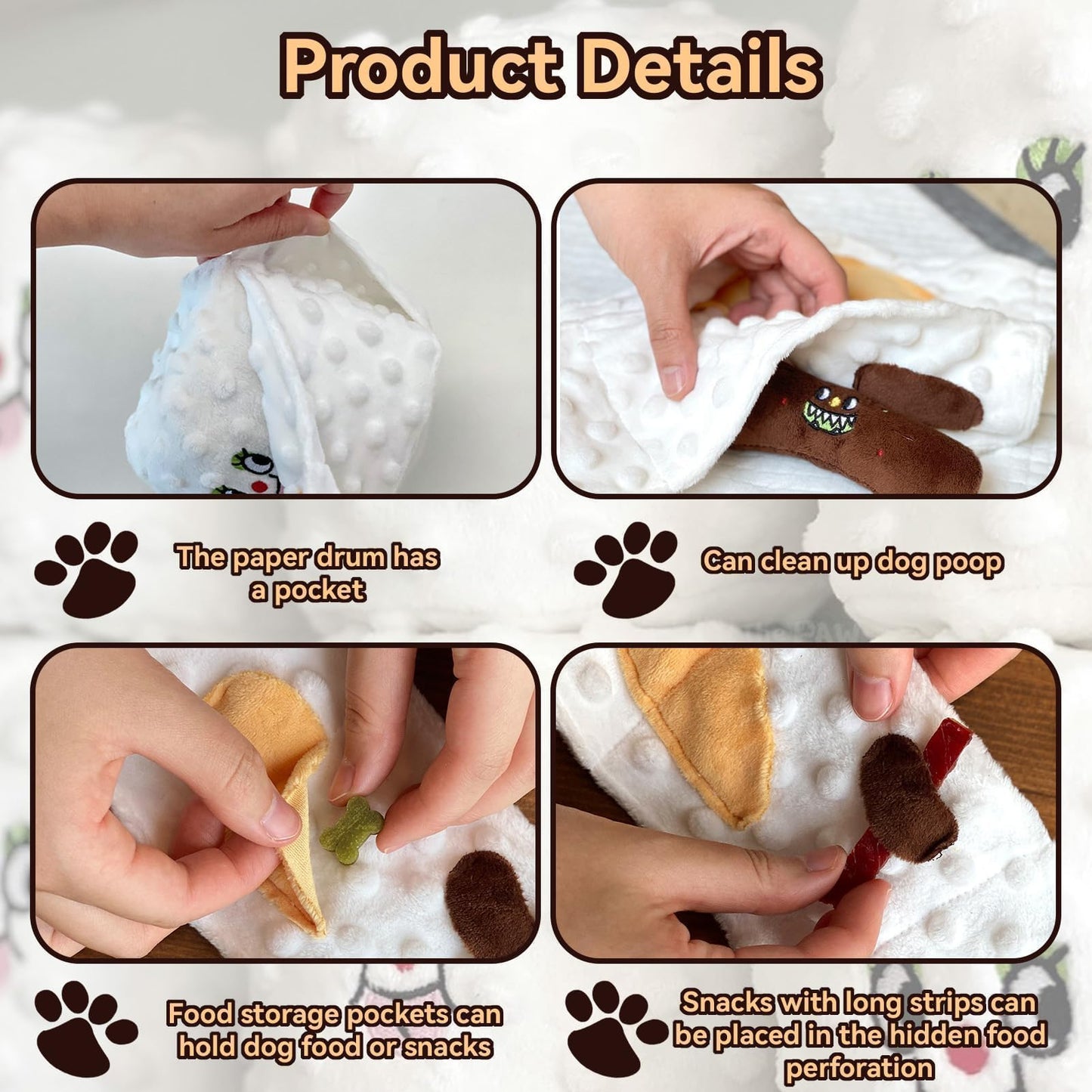 Cyrank Dog Snuffle Toy, Toilet Paper Dog Puzzle, Hide & Seek, Slow Feeder, Mental Stimulation, Medium Dogs