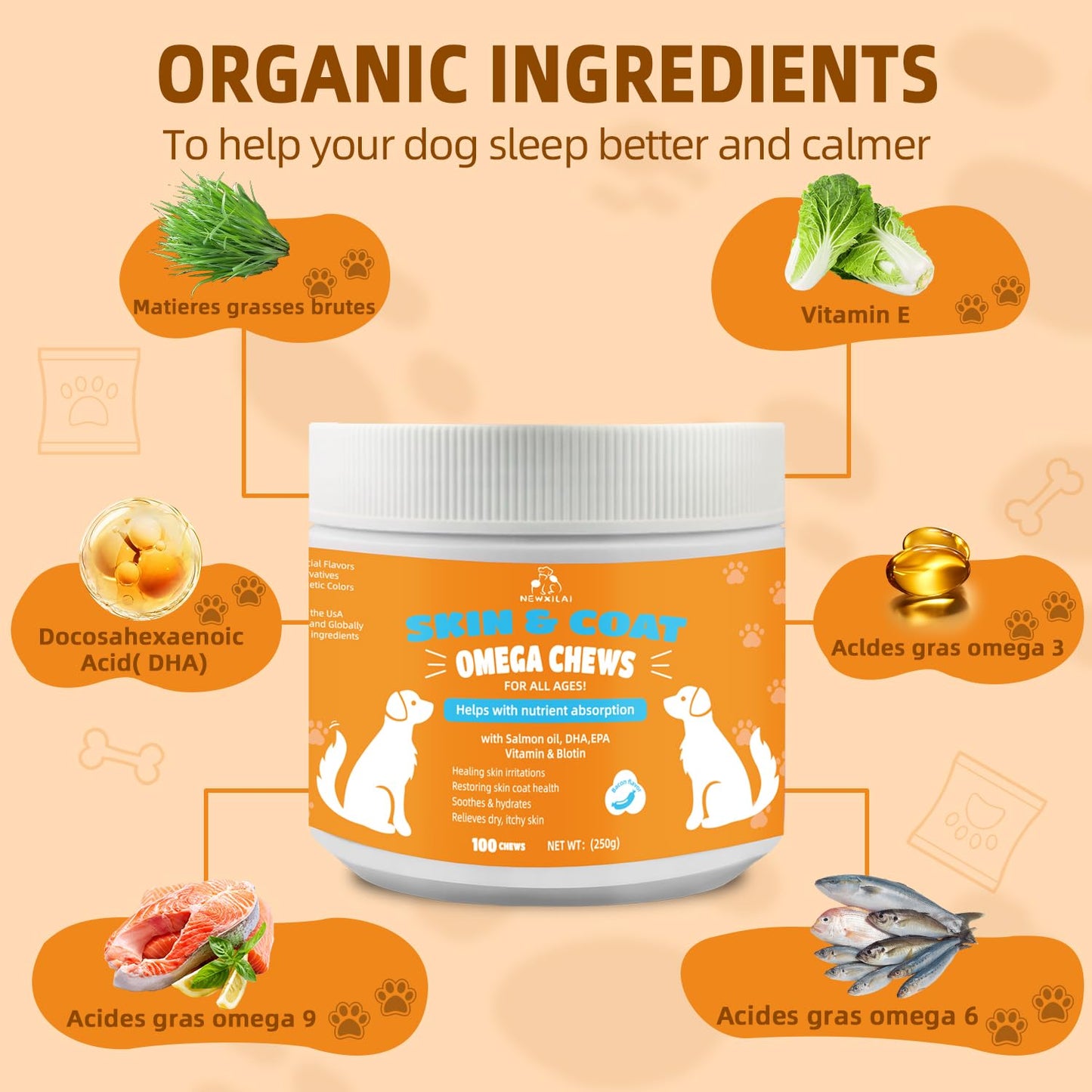 Skin and Coat Chews for Dogs - Itchy Skins Dog Supplement Support Hot Spots Comfort and Shedding Allergy Joint Health with Omega 3 Fish Oil, EPA & DHA Fatty Acids, Bacon Flavor 100 Count Softs Treats