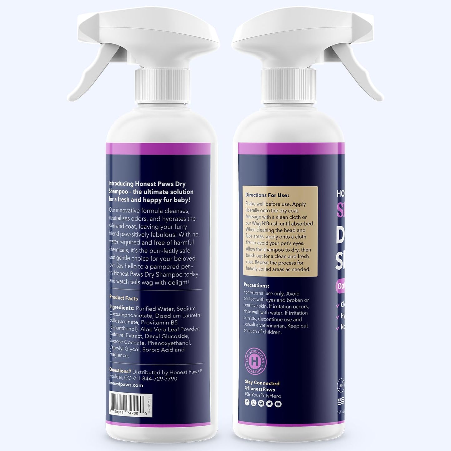 Honest Paws Dog Shampoo Conditioner - Grooming Bundle with Dry Shampoo - Cleanse, Moisturize, Deodorize, Condition, Detangle - Oatmeal & Lavender