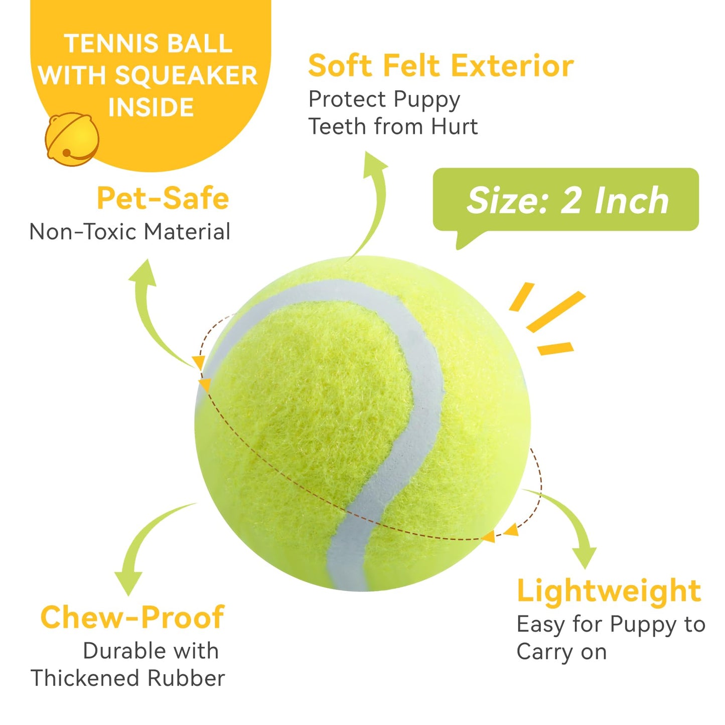 susu & wuwu 12 Pack Squeaky Balls for Small Dogs, 2 Inch Small Tennis Balls Interactive Fetch Dog Toy, Non-Toxic Durable Puppy Chew Toys for Teething, Training, Playing, Throwing