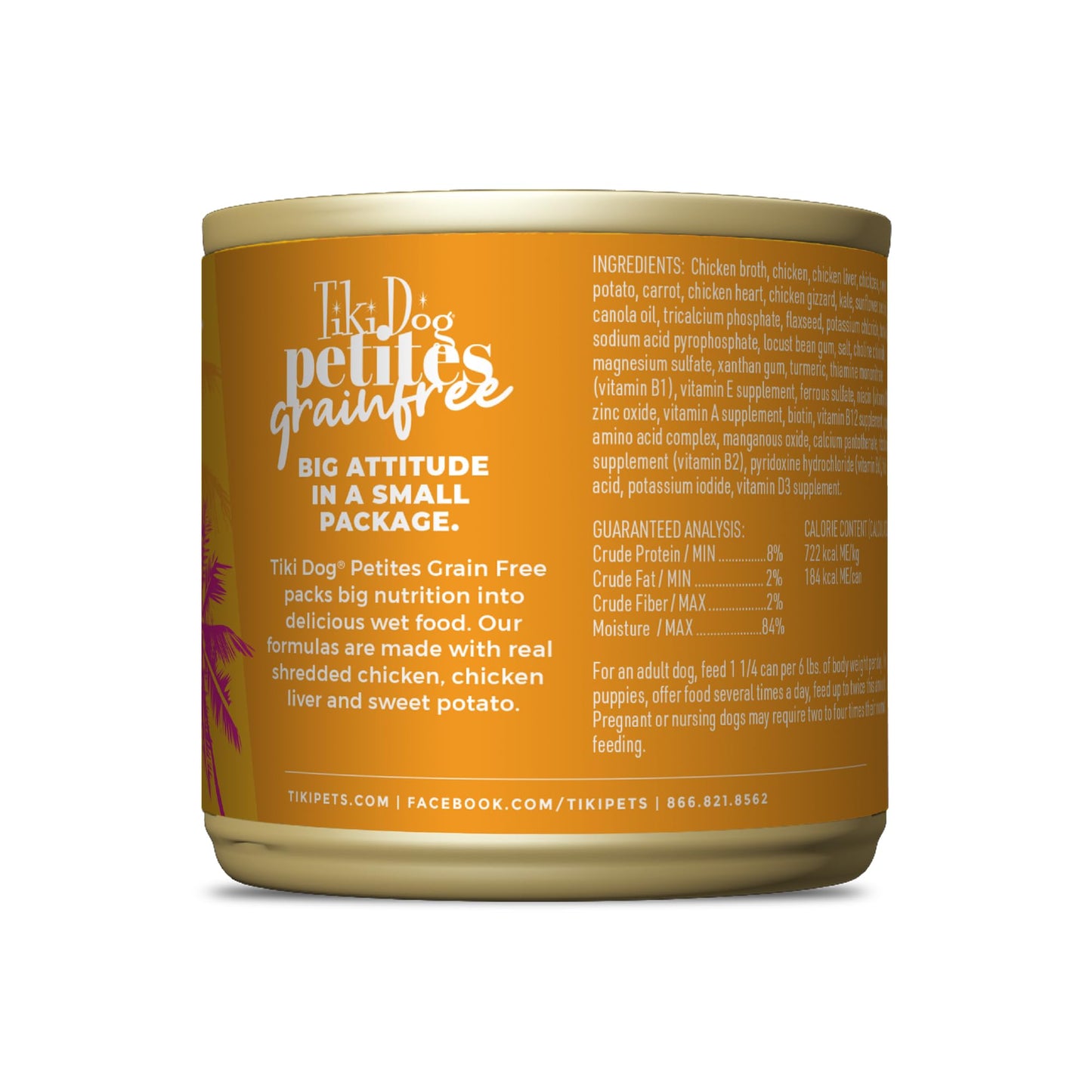 Tiki Dog Petites Grain Free, Chicken with Chicken Liver, Heart & Gizzard, Nutrient Dense Meat, for All Dog Breeds and All Life Stages, 9 oz. Can (8 Count)