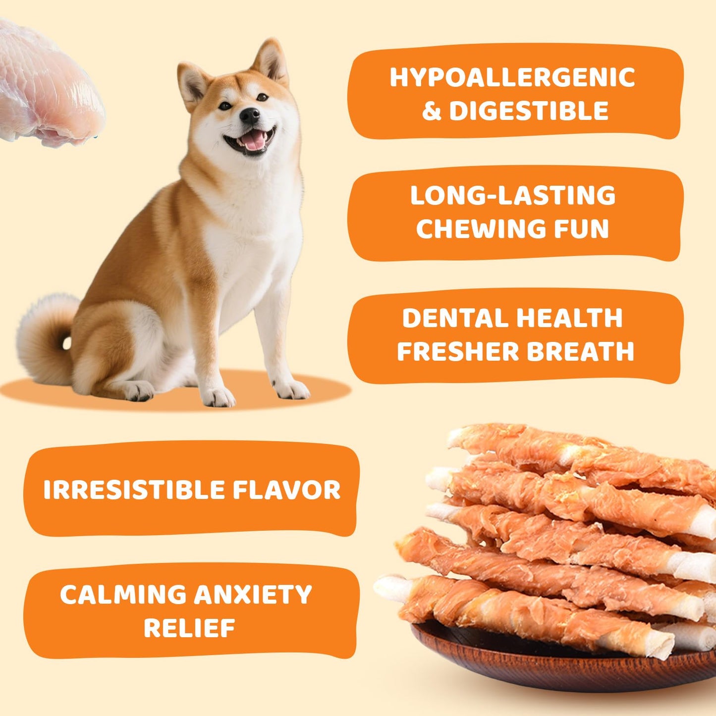 Chicken Wrapped Rawhide Sticks Dog Treats, Natural High Protein Pet Chew, Grain Free Training Snacks for Small Medium & Large Dogs, Long Lasting Rawhide Twists, 10.58oz