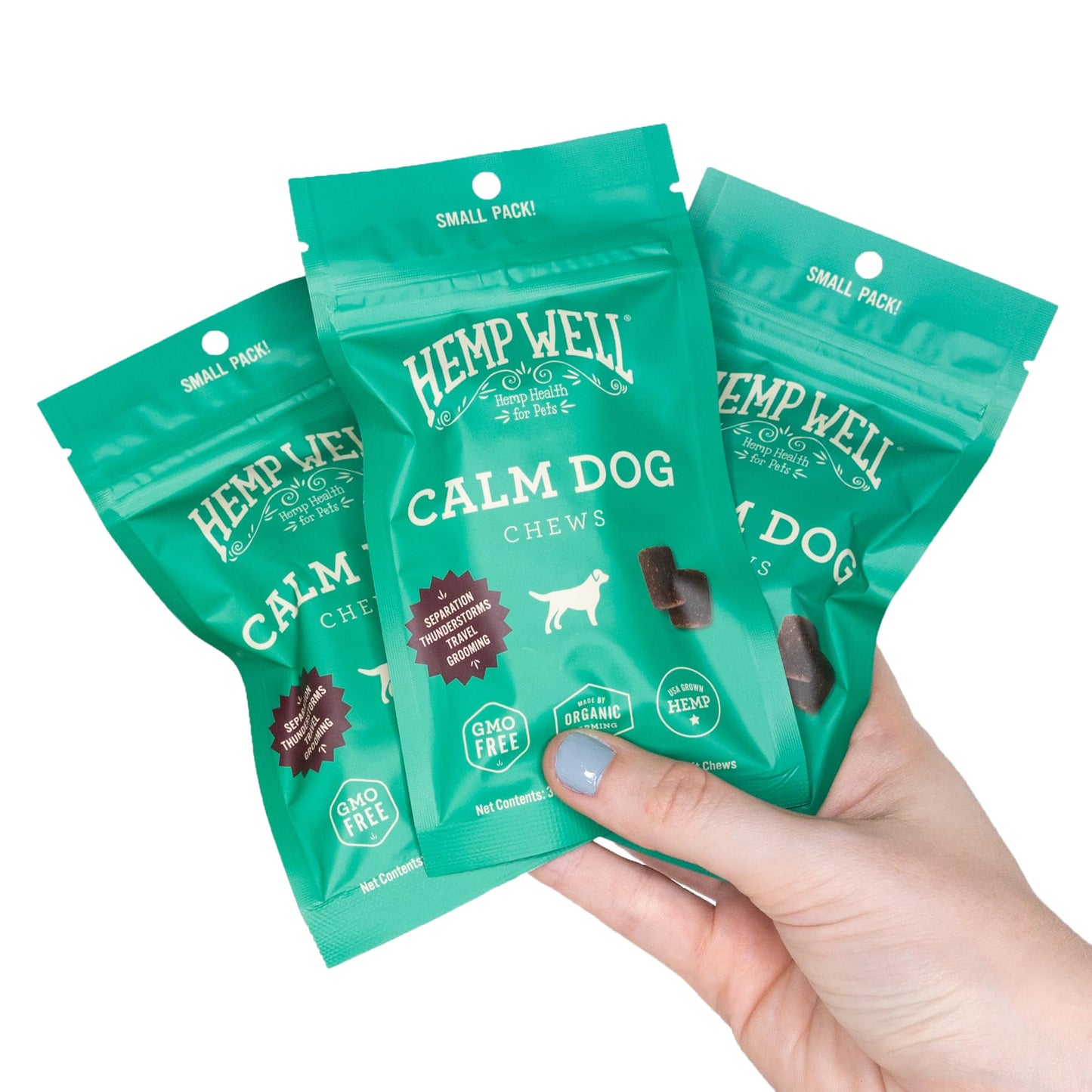 Hemp Well Calm Dog Soft Chews: Organic Hemp Infused with Melatonin - Calming Chews for Separation, Thunderstorms, and Stress - 8 Chews
