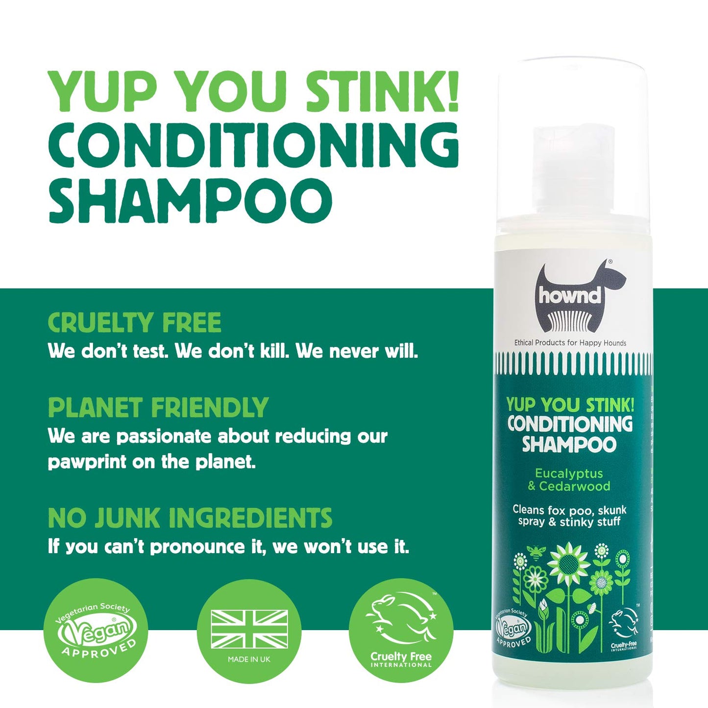 Hownd Yup You Stink Odor Deodorizing & Deep Clean 2-in-1 Dog Shampoo and Conditioner - Hypoallergenic, Vegan, pH-Balanced, Odor Control for Smelly, Itchy Dogs - Cedarwood and Eucalyptus