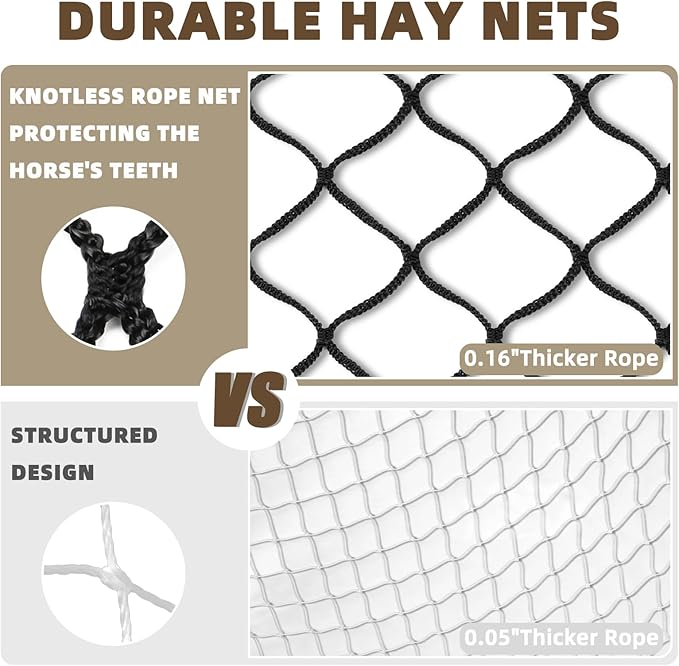 Large Round Bale Hay Net for Horses, 6x6 Ft Knotless Slow Feeder Hay Nets for Horses and Livestock, Black Heavy Round Bales with 2 inches Hole for Horses, Cattle, Sheep in Farms and Pastures