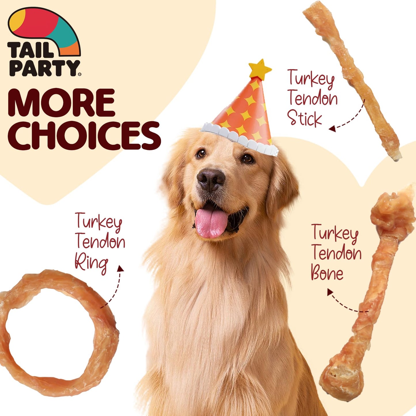 TailParty Turkey Tendons for Dogs, 4.23 oz, Small Dog Training Treats, Natural Long-Lasting Chew Snacks, High-Protein Beef Tendons, Healthy Hypoallergenic Puppy Bone(10 Units/Pack)