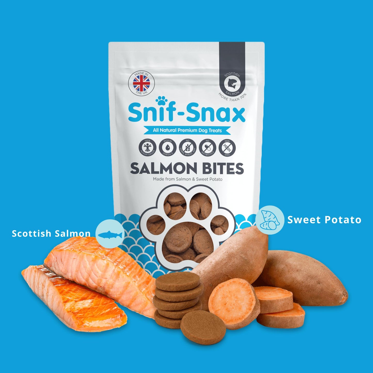 Snif-Snax Salmon Bites Dog Treats 3 Pack – All Natural, Healthy Training & Reward Treats for Dogs – Human Grade, High Protein